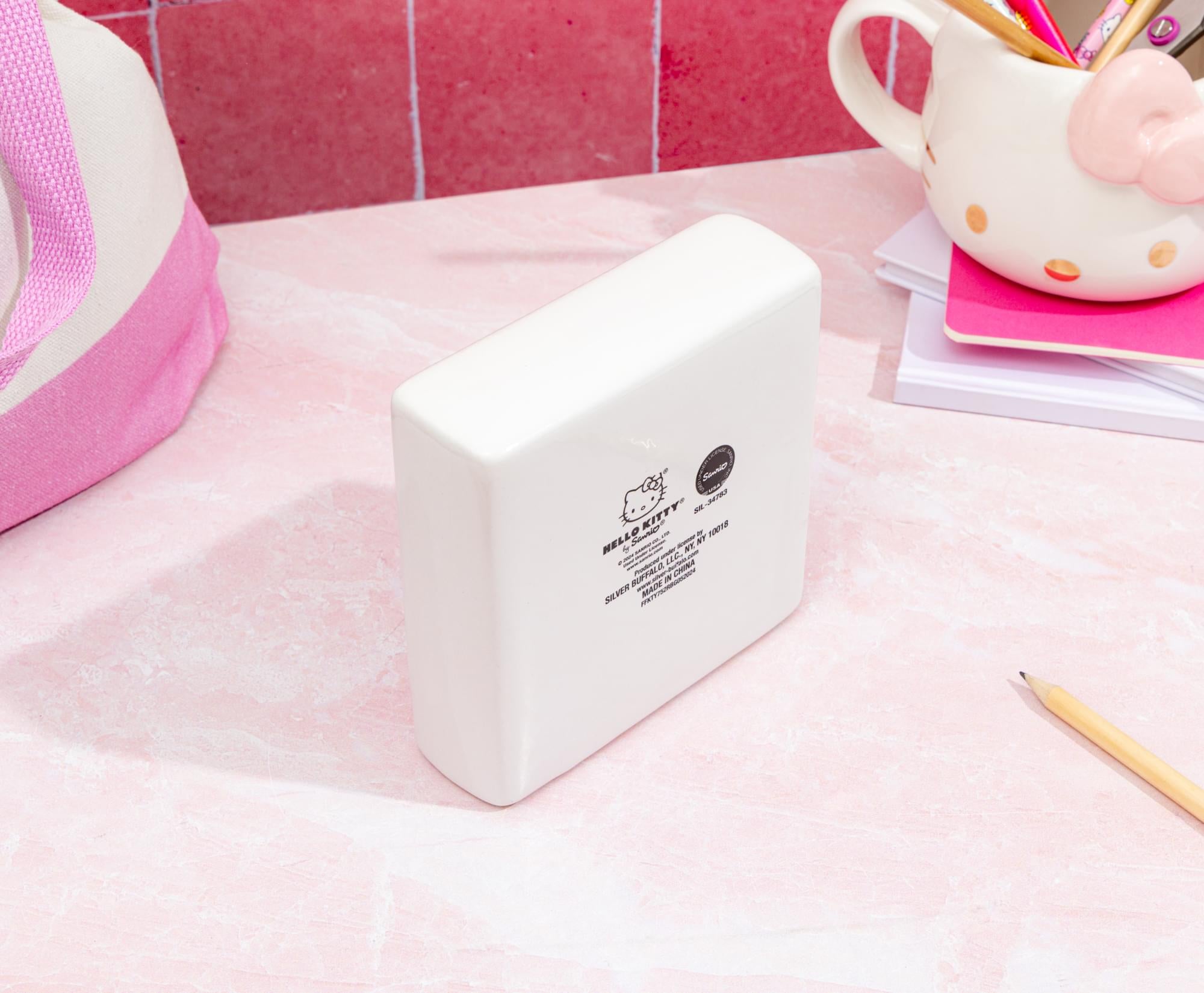 Sanrio Hello Kitty Wink Pink Glitter Ceramic Box Sign | 5 x 5 Inches