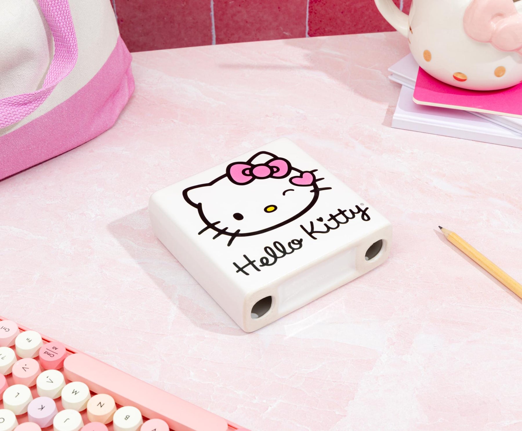 Sanrio Hello Kitty Wink Pink Glitter Ceramic Box Sign | 5 x 5 Inches