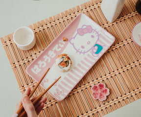 Sanrio Hello Kitty Pink 3-Piece Ceramic Sushi Set With Sauce Bowl and Chopsticks