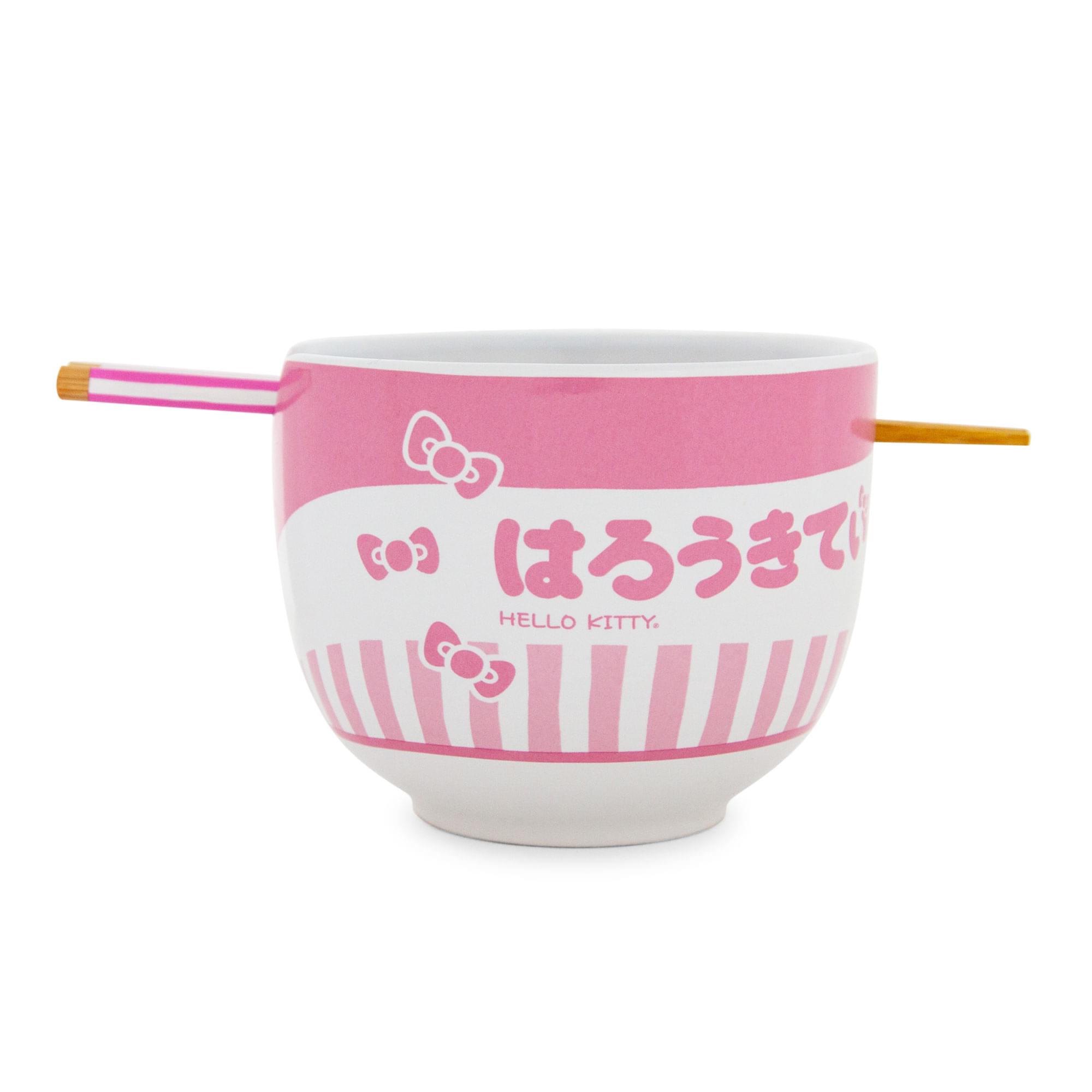 Sanrio Hello Kitty Tokyo Pink Stripes Ramen Bowl with Chopsticks
