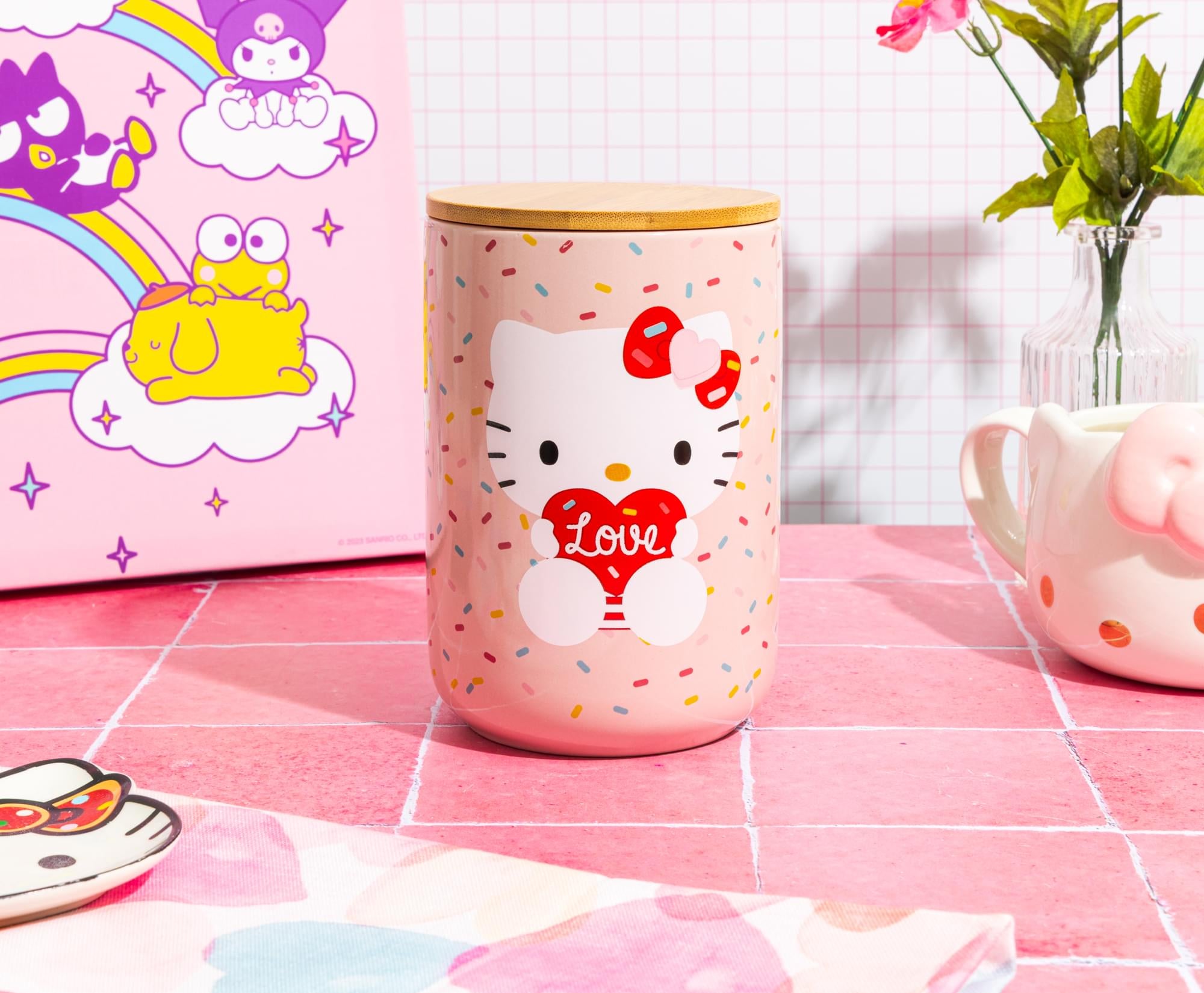 Sanrio Hello Kitty Love Heart 6.5-Inch Ceramic Snack Jar With Bamboo Lid