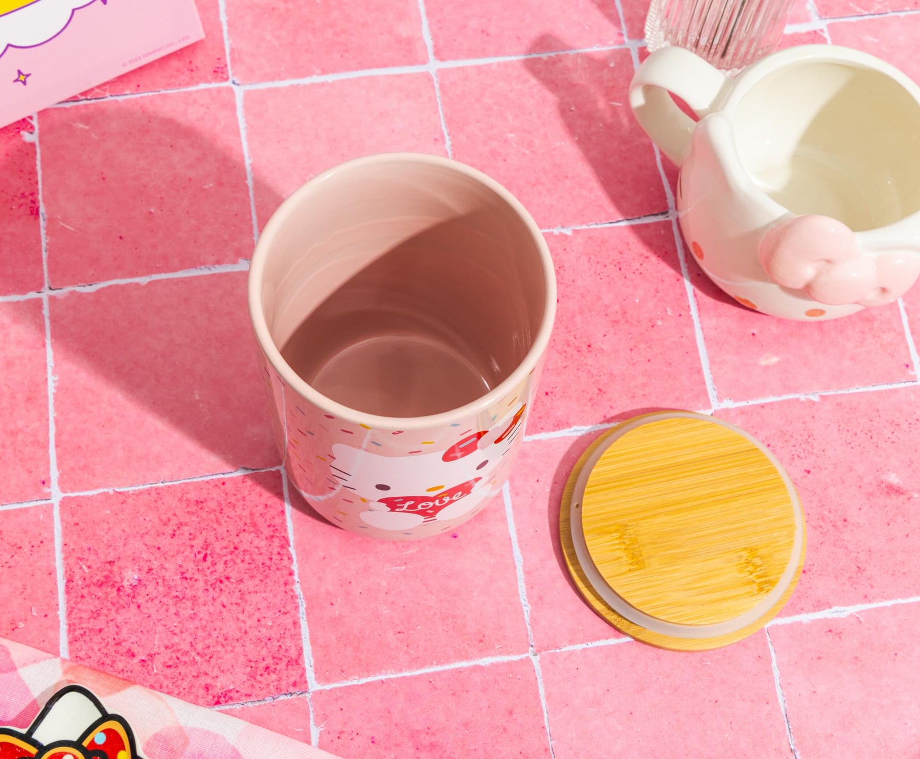 Sanrio Hello Kitty Love Heart 6.5-Inch Ceramic Snack Jar With Bamboo Lid