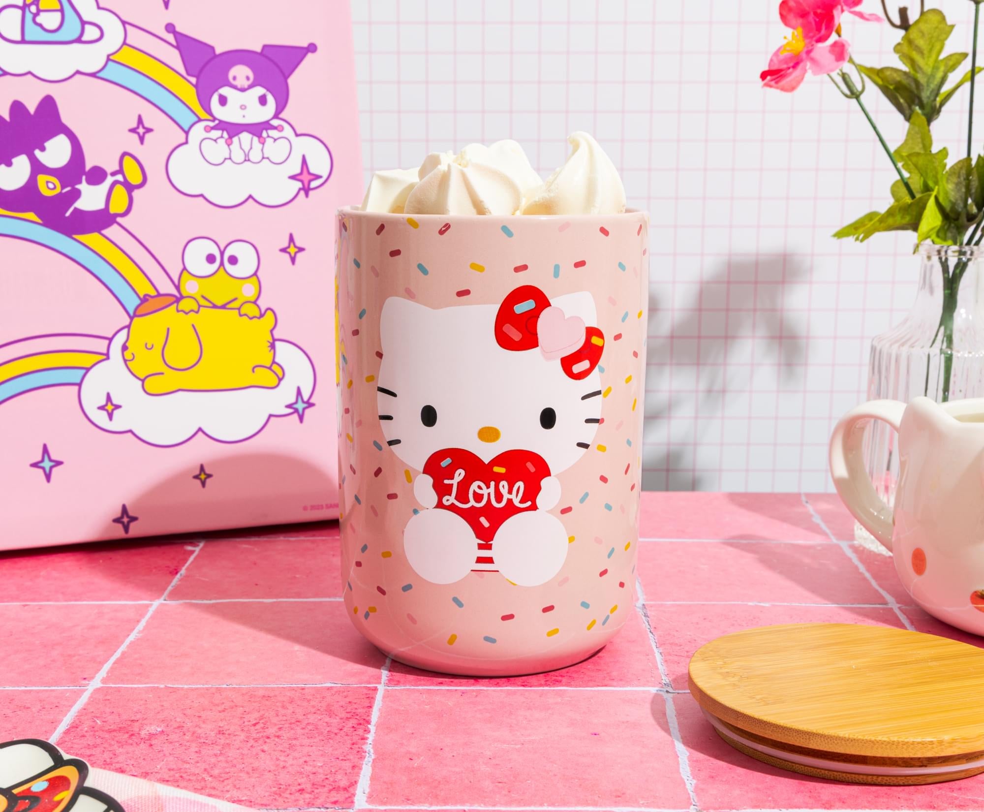 Sanrio Hello Kitty Love Heart 6.5-Inch Ceramic Snack Jar With Bamboo Lid