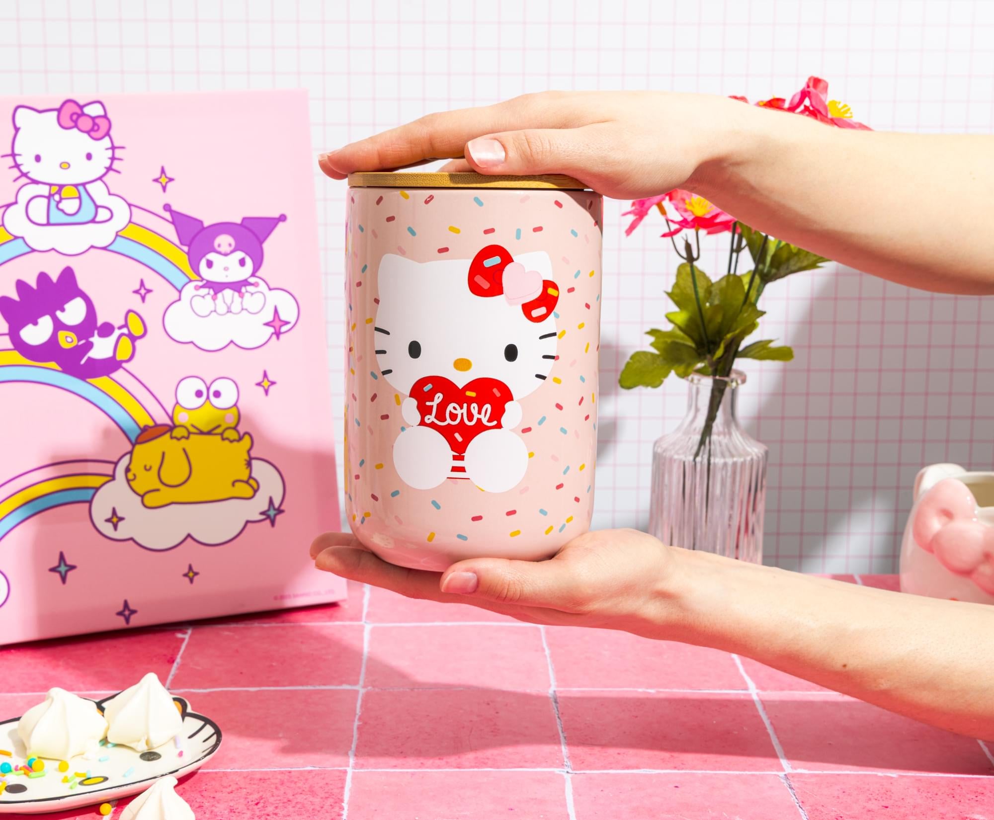 Sanrio Hello Kitty Love Heart 6.5-Inch Ceramic Snack Jar With Bamboo Lid