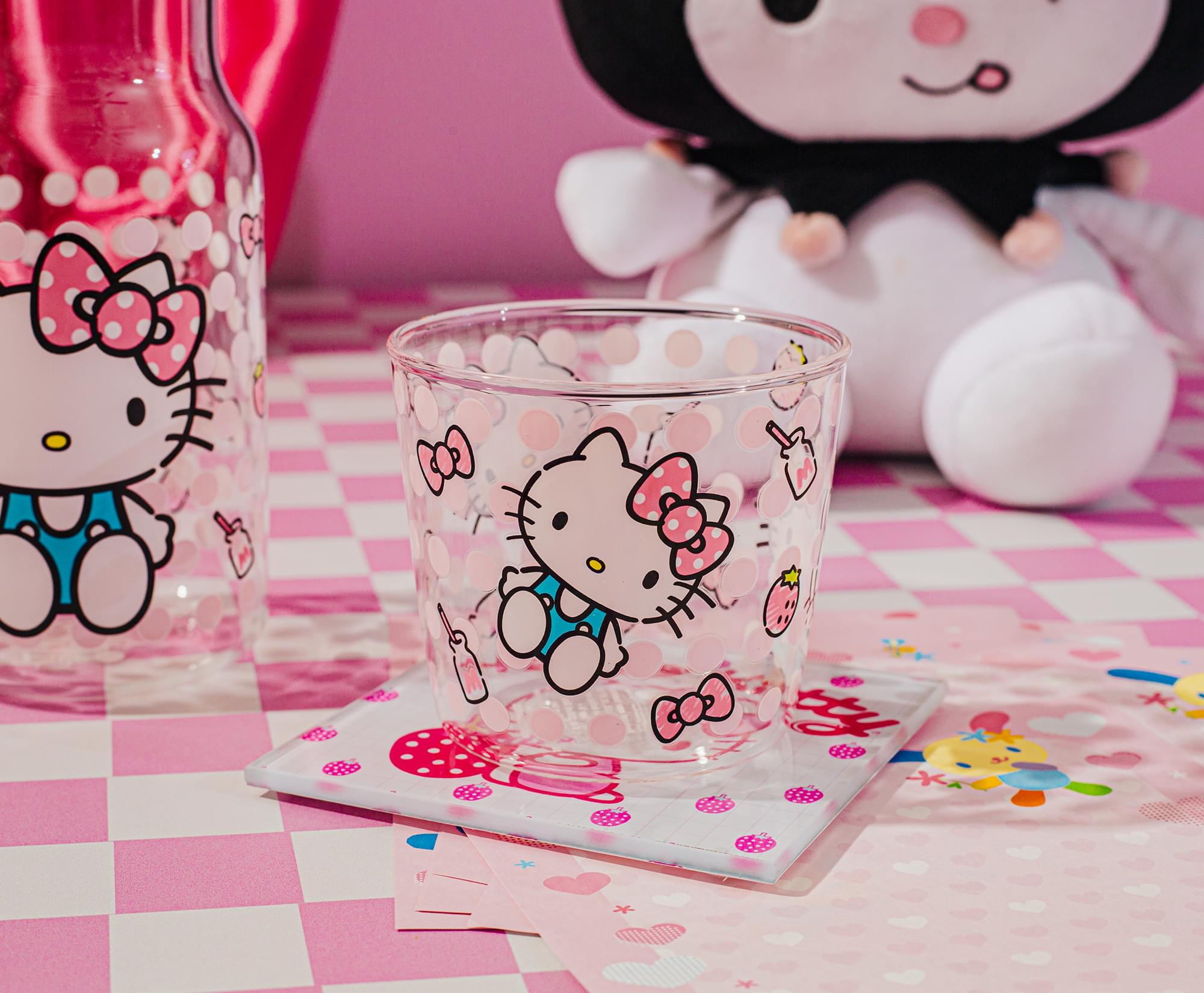 Sanrio Hello Kitty Pink Dots 18-Ounce Glass Pitcher and 8-Ounce Cup