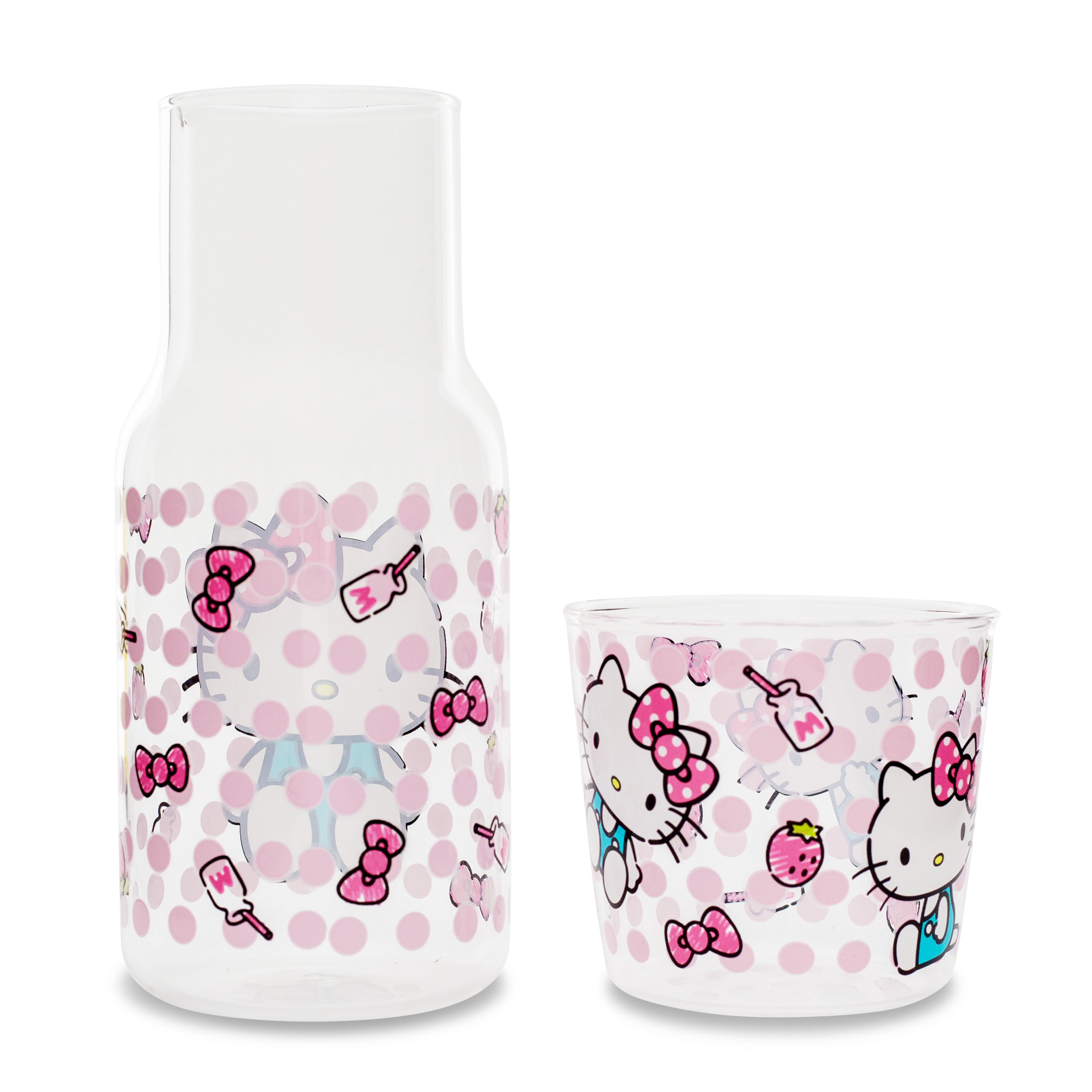 Sanrio Hello Kitty Pink Dots 18-Ounce Glass Pitcher and 8-Ounce Cup