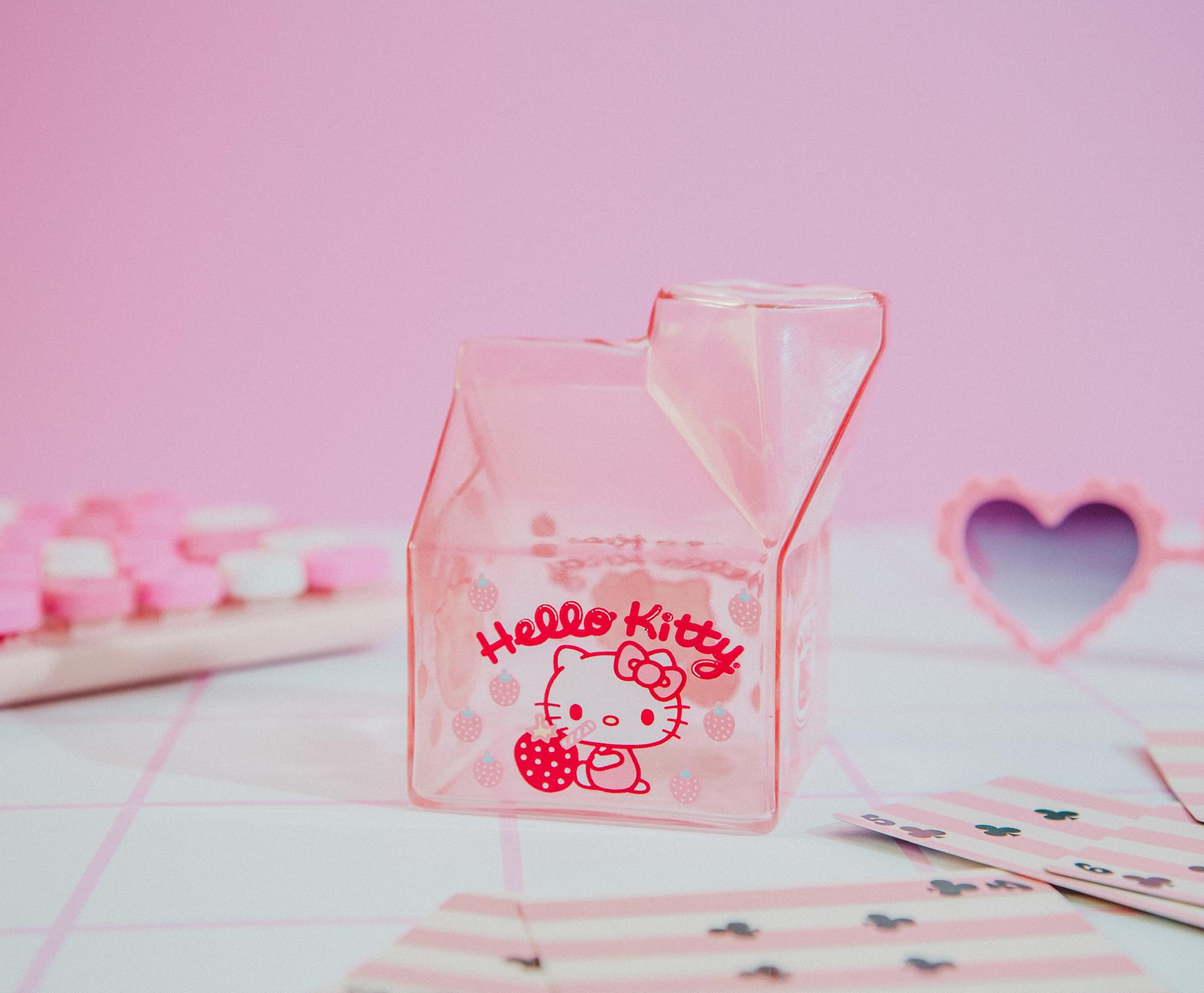 Sanrio Hello Kitty Glass Strawberry Milk Carton | Holds 12 Ounces