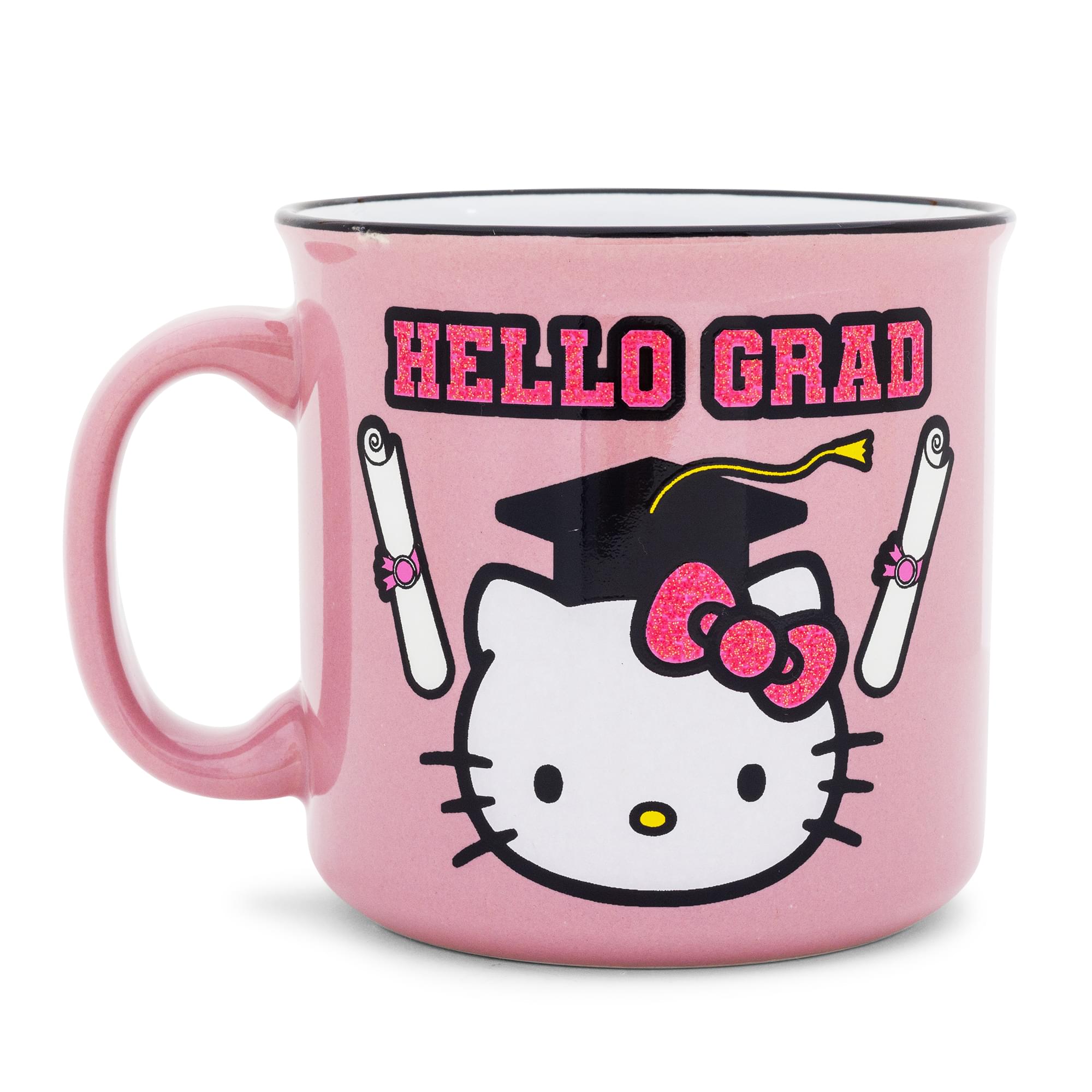 Sanrio Hello Kitty "Hello Grad" Ceramic Glitter Camper Mug | Holds 20 Ounces