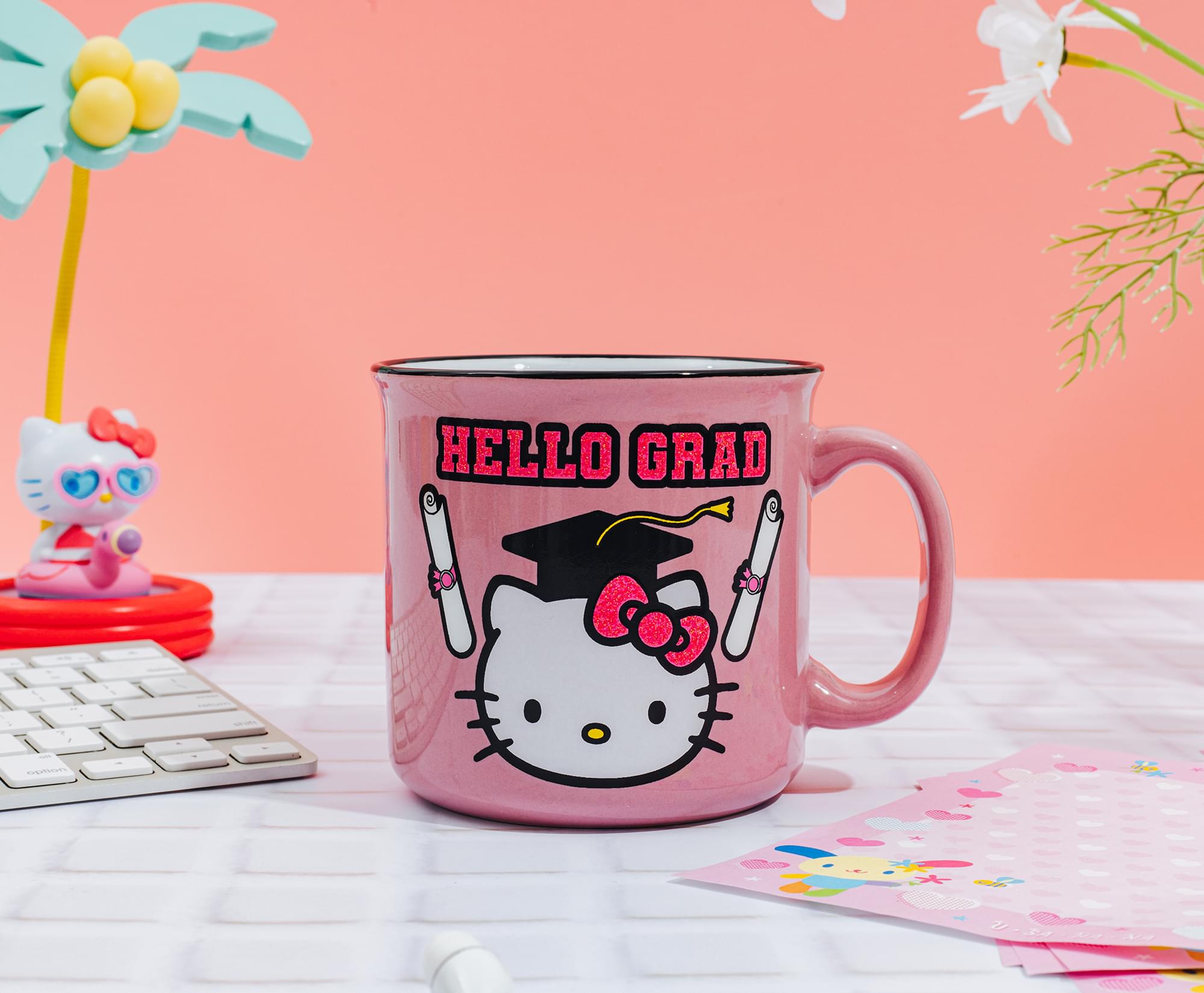 Sanrio Hello Kitty "Hello Grad" Ceramic Glitter Camper Mug | Holds 20 Ounces