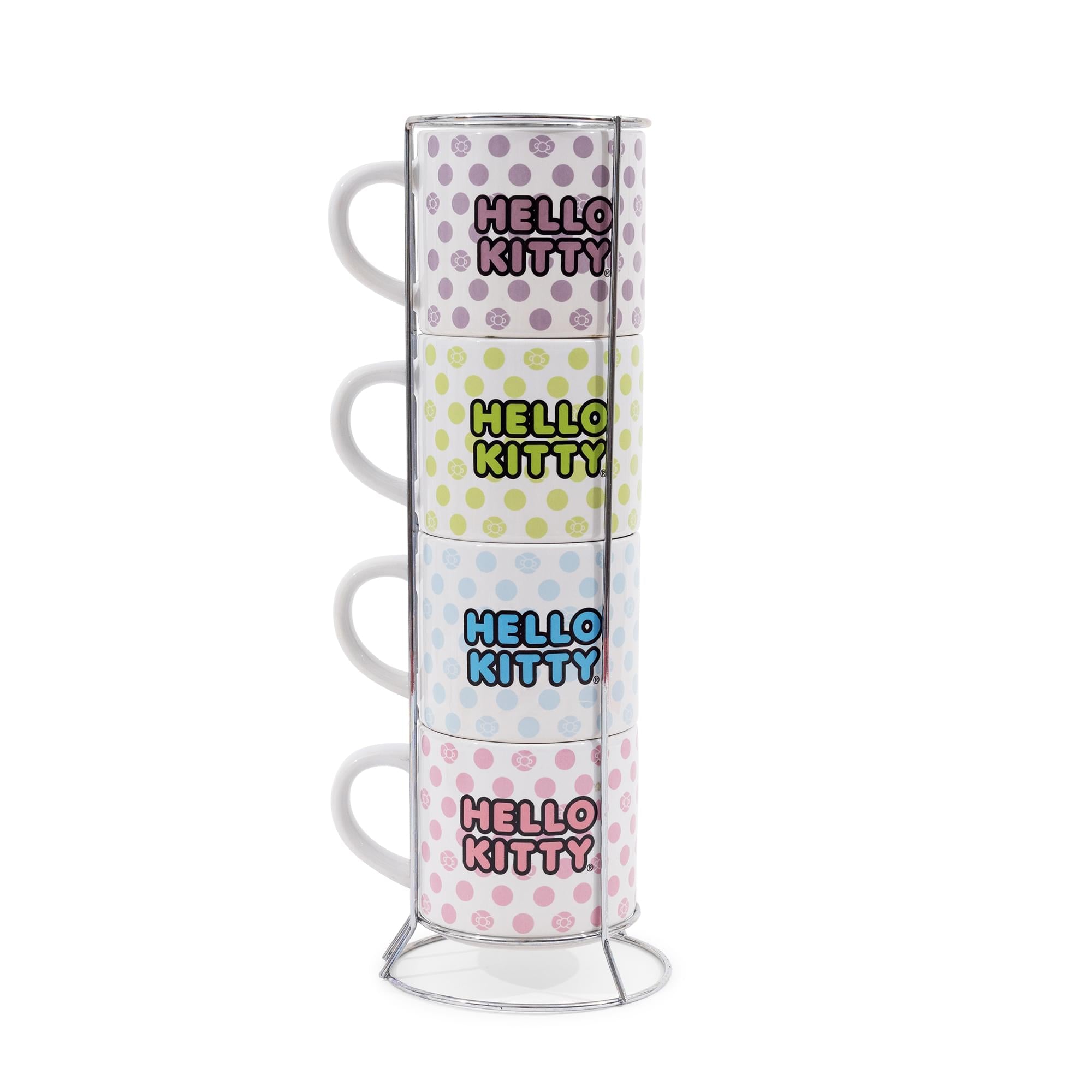 Sanrio Hello Kitty 4-Piece Stacking Mug Set With Wire Rack | Each Hold 10 Ounces