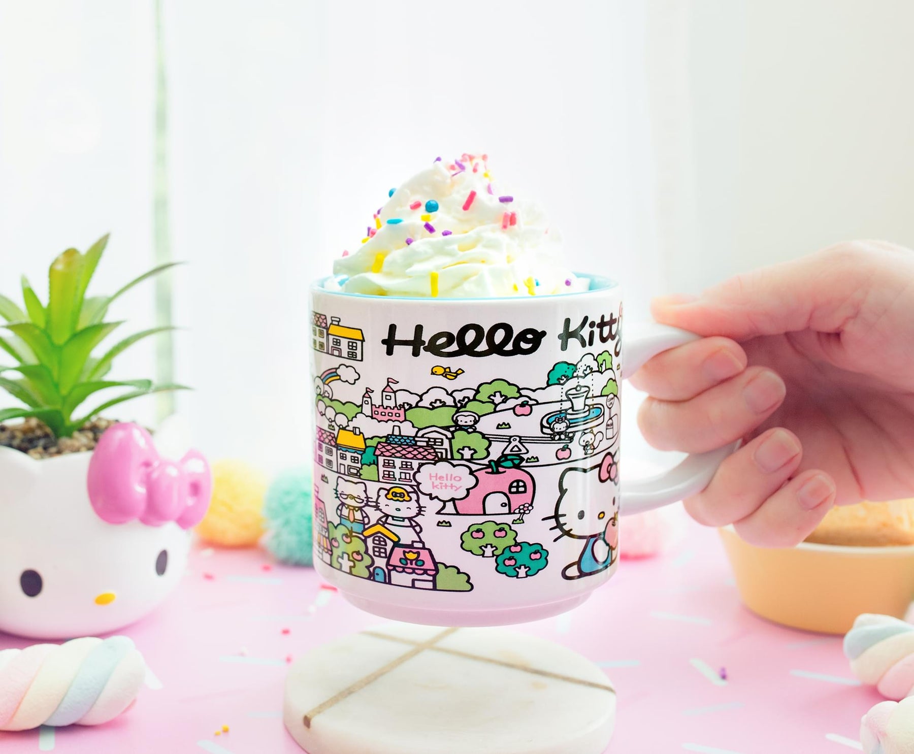 Sanrio Hello Kitty Pink Map Ceramic Mug | Holds 13 Ounces