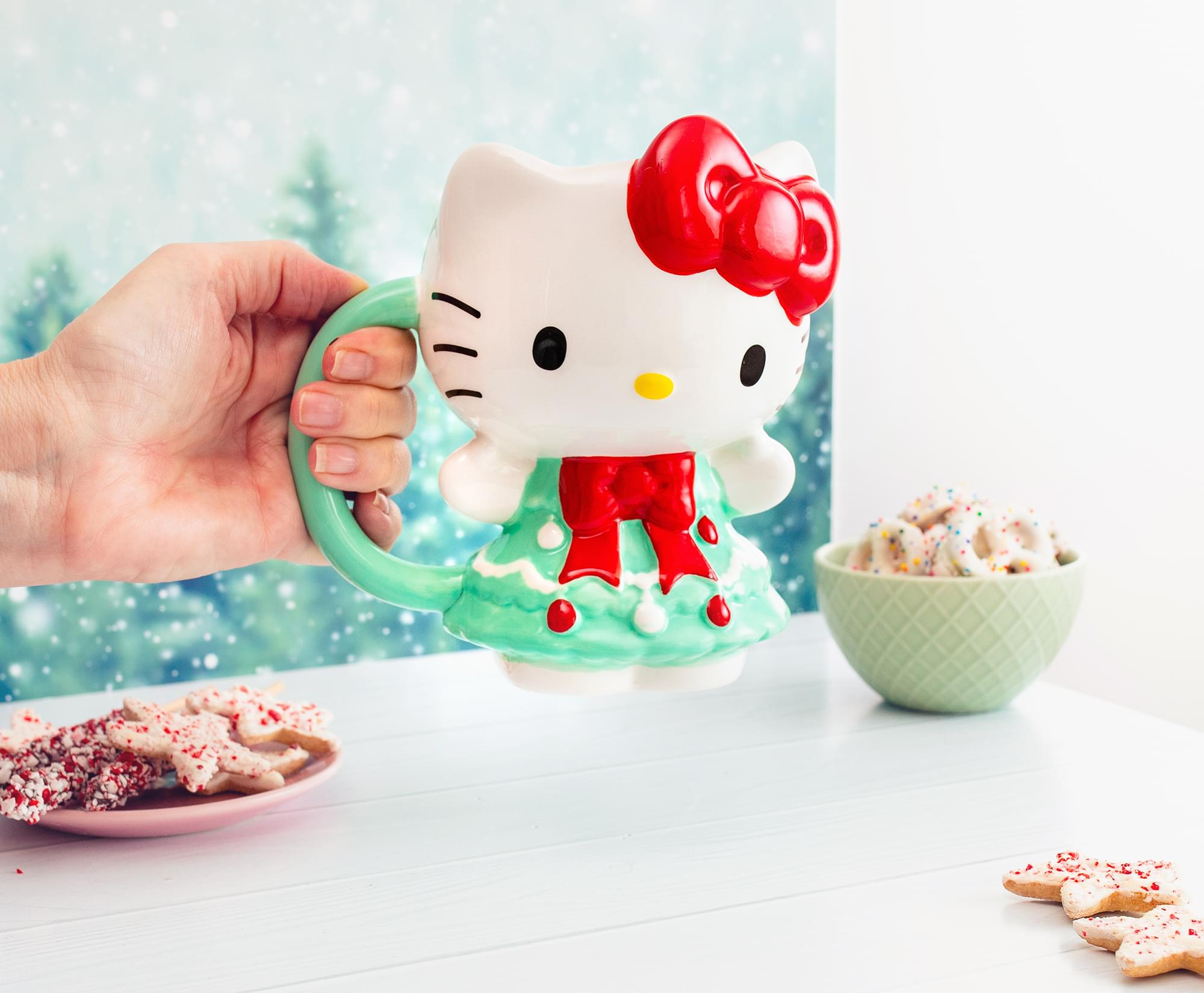 Sanrio Hello Kitty Holiday Tree Dress 3D Sculpted Ceramic Mug | Holds 20 Ounces