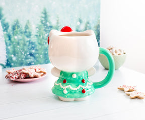 Sanrio Hello Kitty Holiday Tree Dress 3D Sculpted Ceramic Mug | Holds 20 Ounces