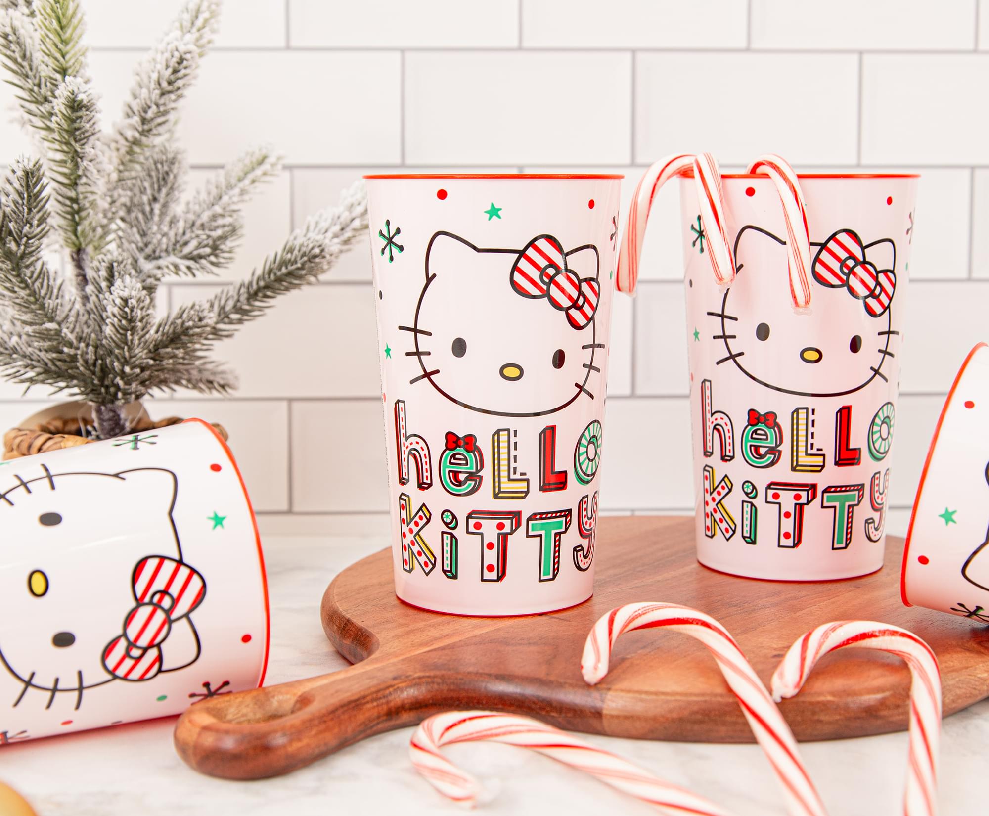 Sanrio Hello Kitty Holiday 4-Piece Plastic Cup Set | Each Holds 22 Ounces