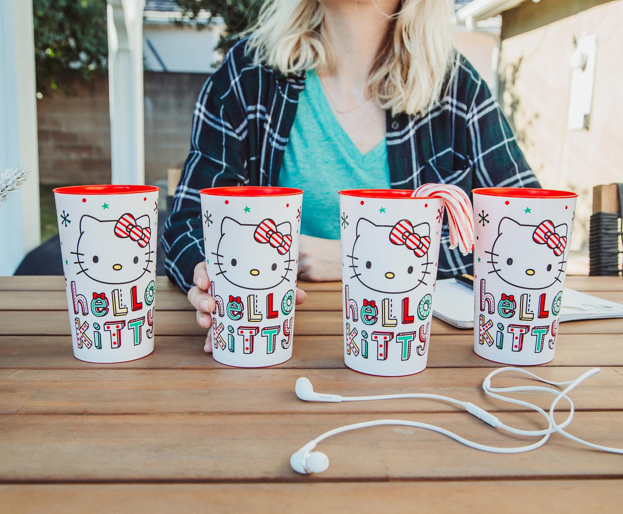 Sanrio Hello Kitty Holiday 4-Piece Plastic Cup Set | Each Holds 22 Ounces