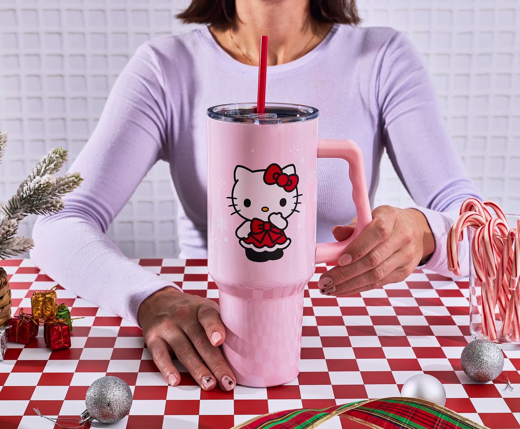 Sanrio Hello Kitty Snowflakes 40-Ounce Stainless Steel Tumbler With Handle and Straw