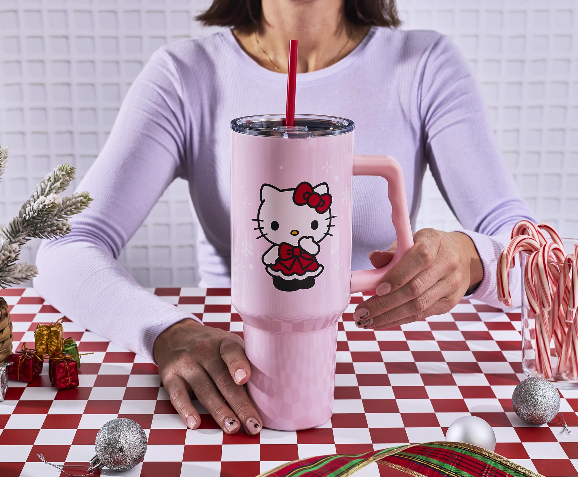 Sanrio Hello Kitty Snowflakes 40-Ounce Stainless Steel Tumbler With Handle and Straw