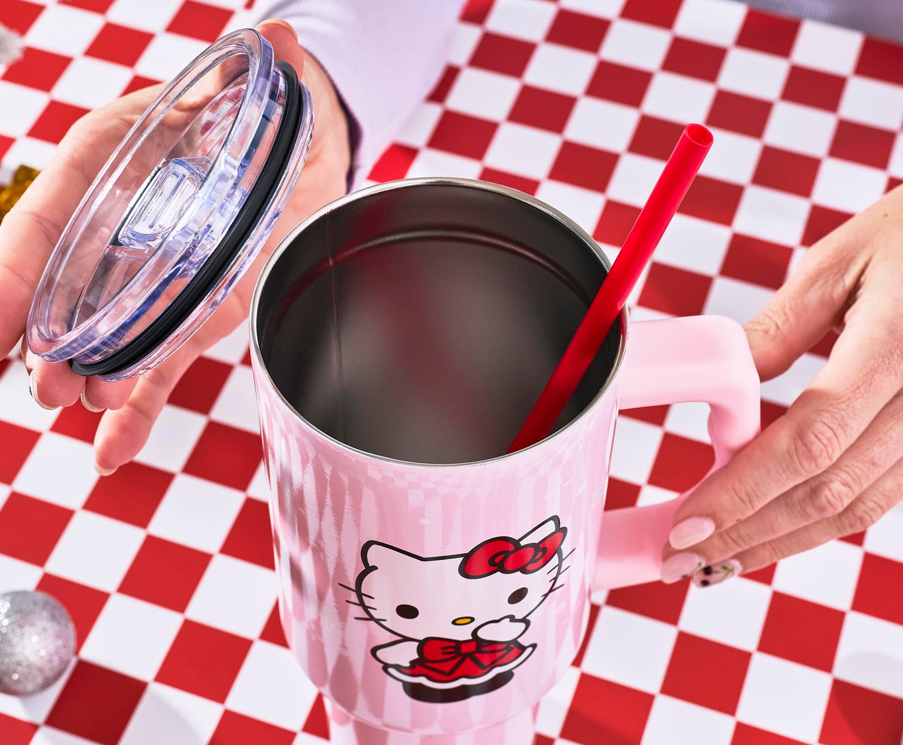 Sanrio Hello Kitty Snowflakes 40-Ounce Stainless Steel Tumbler With Handle and Straw