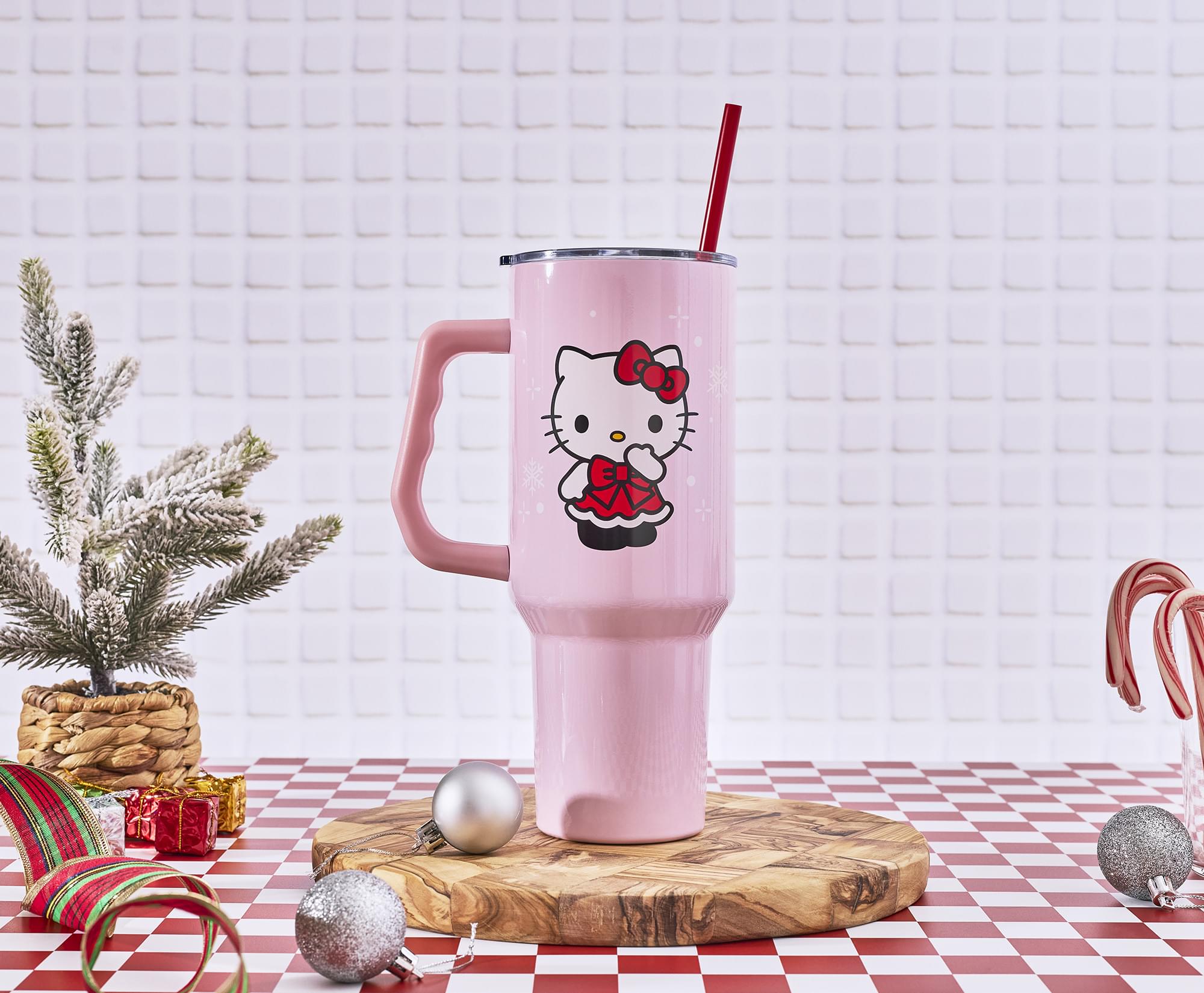 Sanrio Hello Kitty Snowflakes 40-Ounce Stainless Steel Tumbler With Handle and Straw