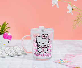 Sanrio Hello Kitty Pink Outfit Glass Mug With Lid | Holds 14 Ounces