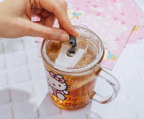 Sanrio Hello Kitty Pink Outfit Glass Mug With Lid | Holds 14 Ounces
