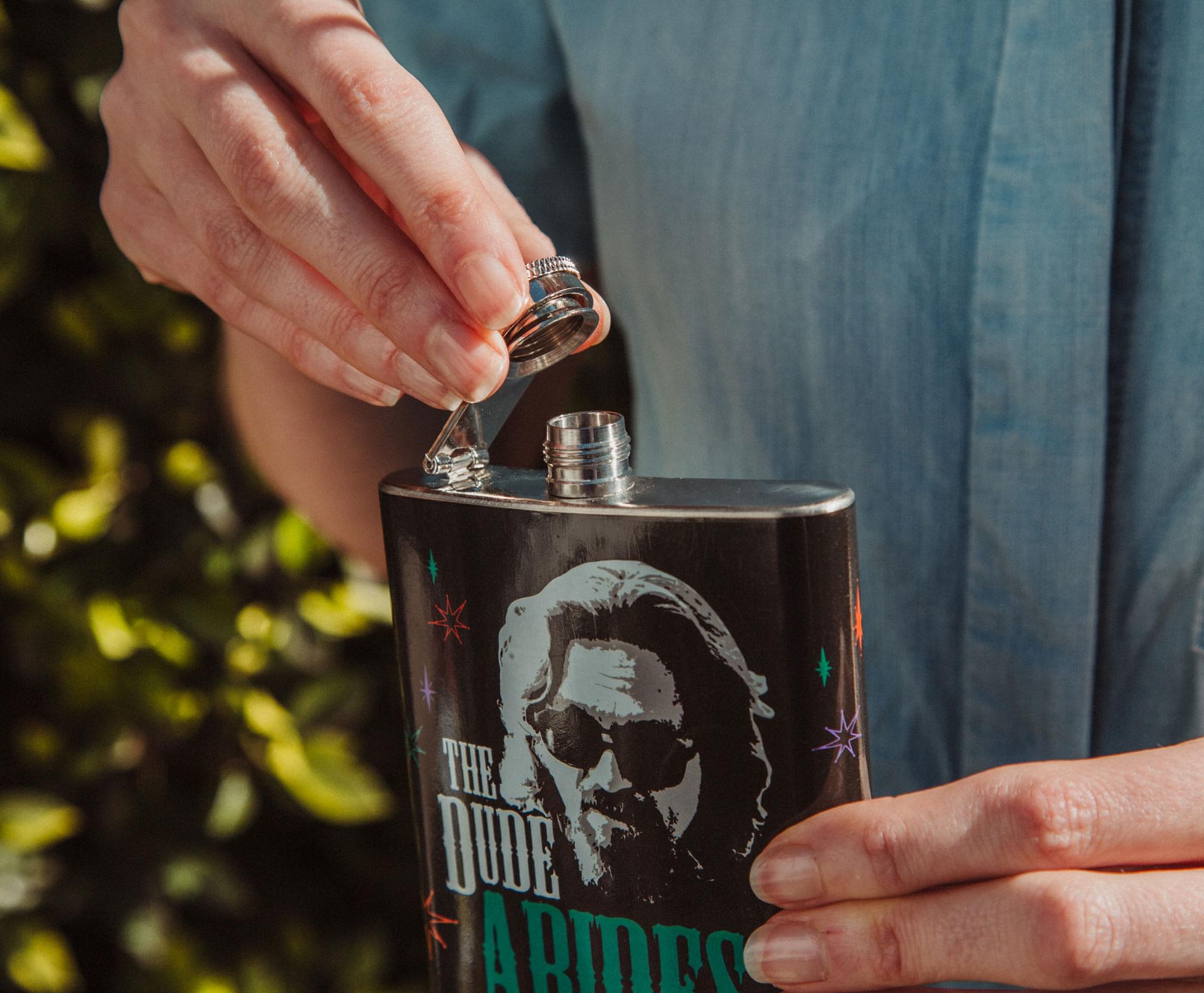 The Big Lebowski "The Dude Abides" Stainless Steel Flask | Holds 7 Ounces