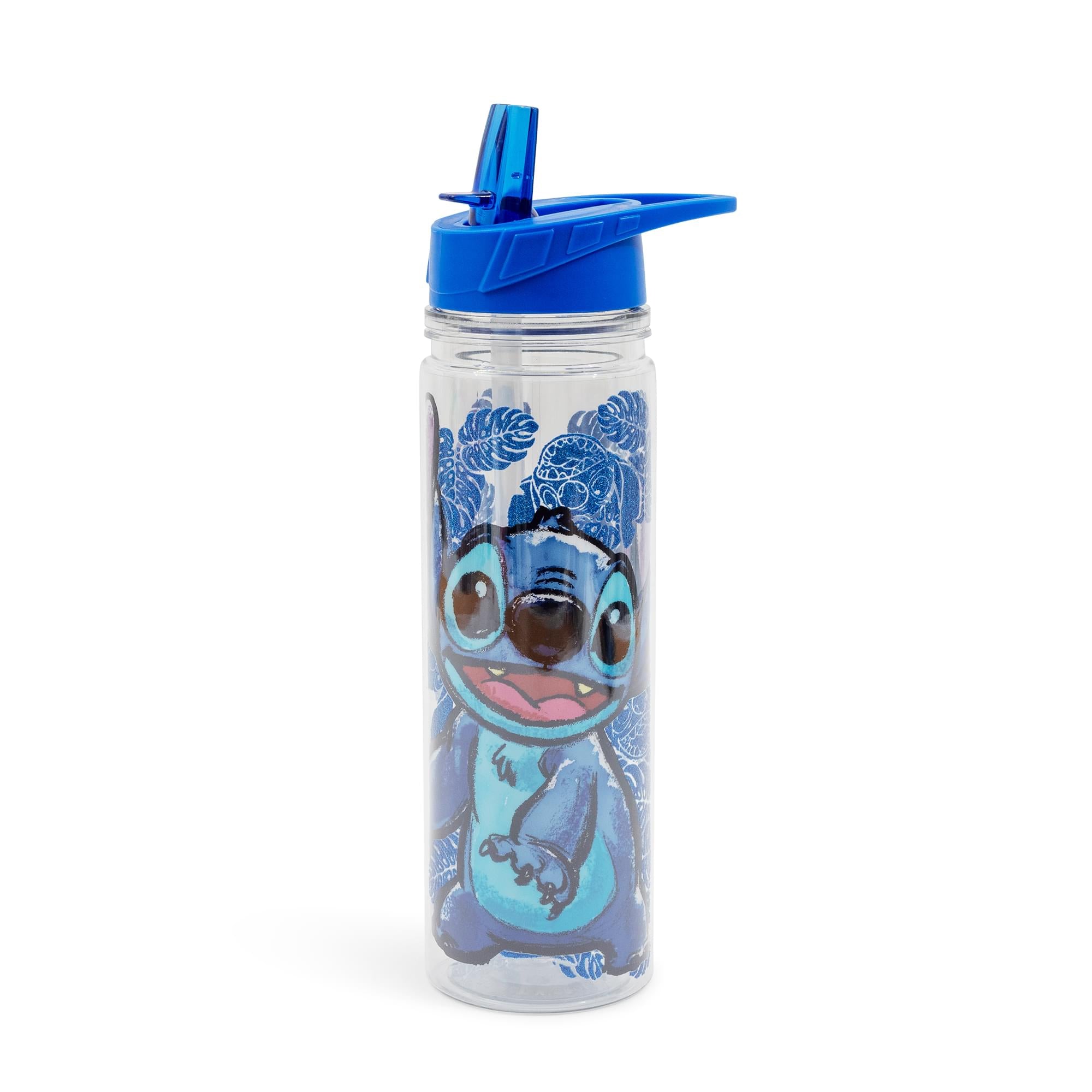 Disney Lilo & Stitch Floral Glitter Plastic Water Bottle | Holds 18 Ounces