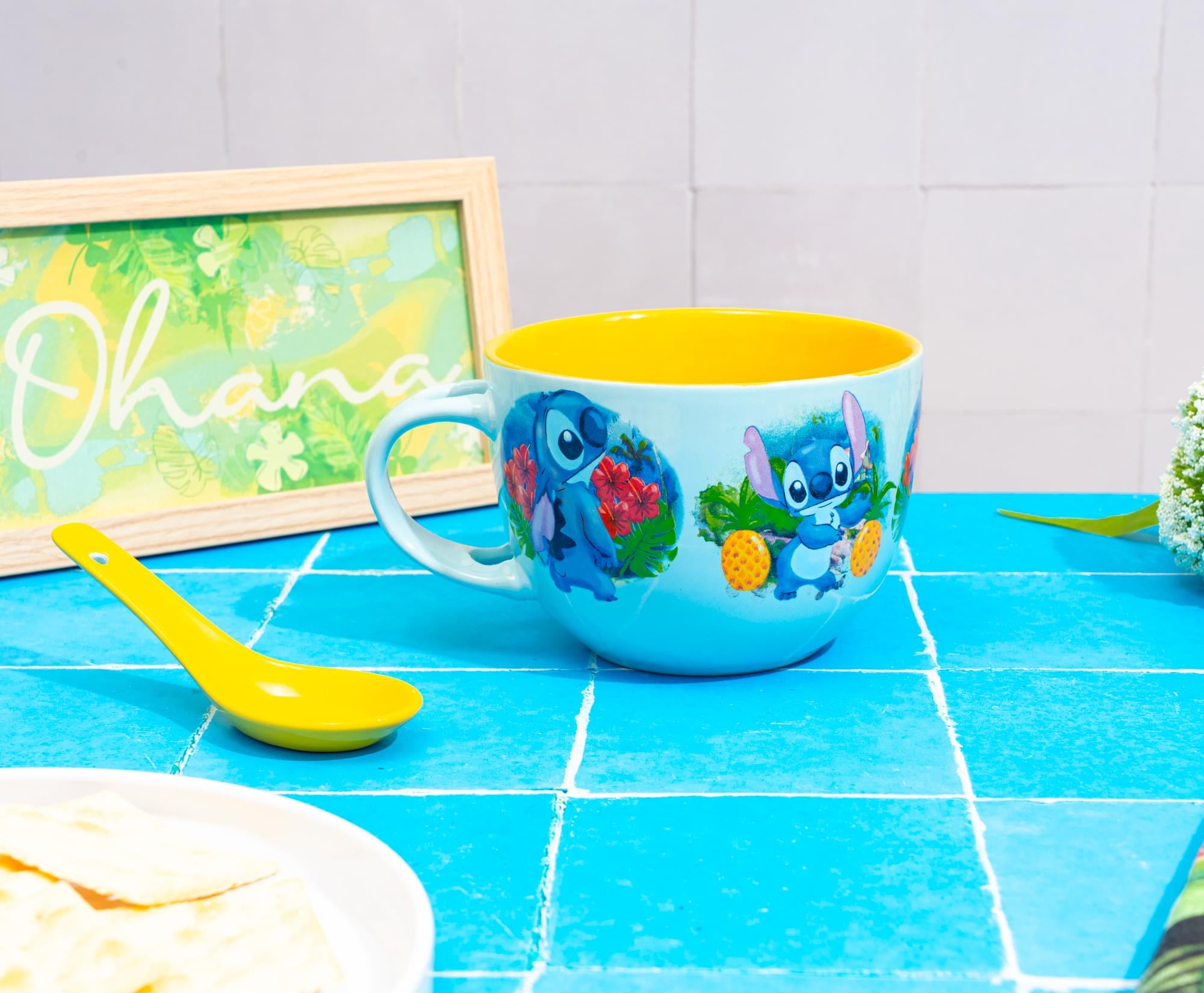 Disney Lilo & Stitch Tropical Ceramic Soup Mug With Spoon | Holds 24 Ounces