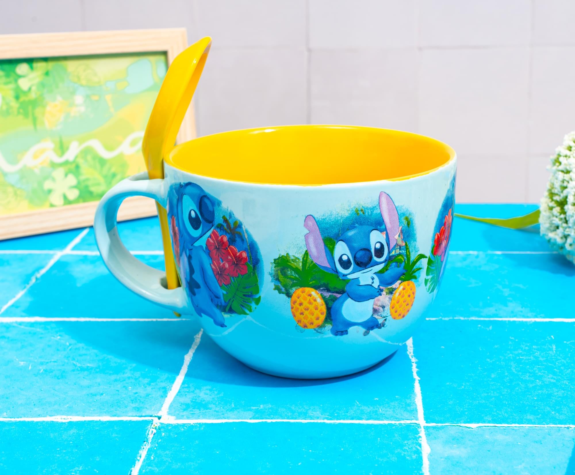 Disney Lilo & Stitch Tropical Ceramic Soup Mug With Spoon | Holds 24 Ounces