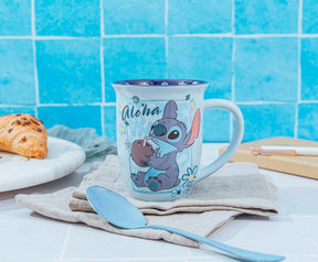 Disney Lilo & Stitch "Aloha" Wide Rim Ceramic Latte Mug | Holds 16 Ounces