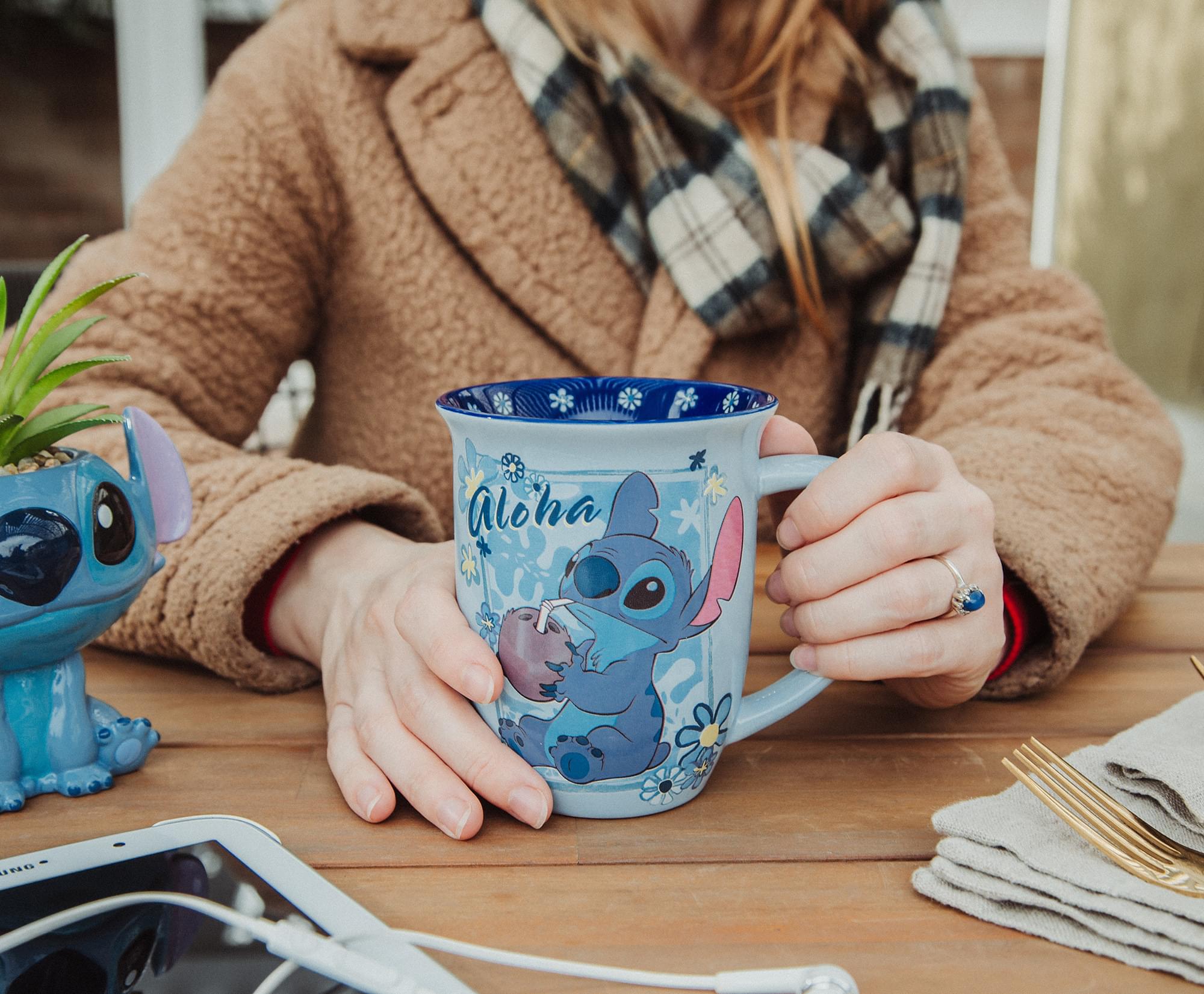 Disney Lilo & Stitch "Aloha" Wide Rim Ceramic Latte Mug | Holds 16 Ounces