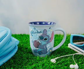 Disney Lilo & Stitch "Aloha" Wide Rim Ceramic Latte Mug | Holds 16 Ounces