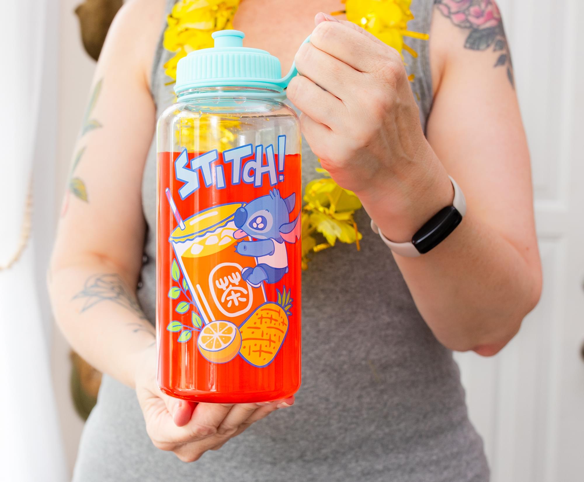 Disney Lilo & Stitch Bubble Tea Water Bottle With Sports Cap | Holds 34 Ounces