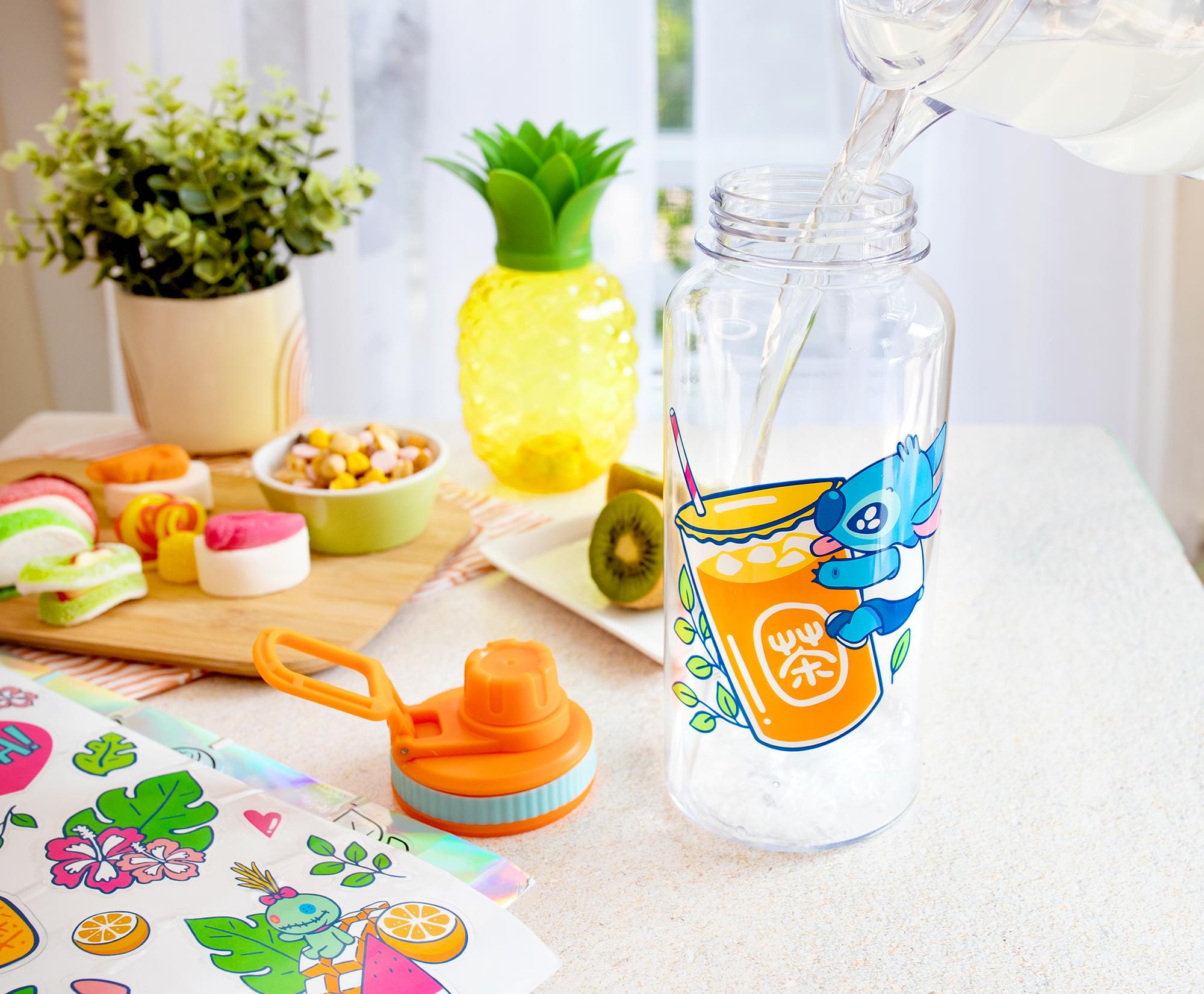 Disney Lilo & Stitch Bubble Tea Plastic Water Bottle and Decal Sticker Set