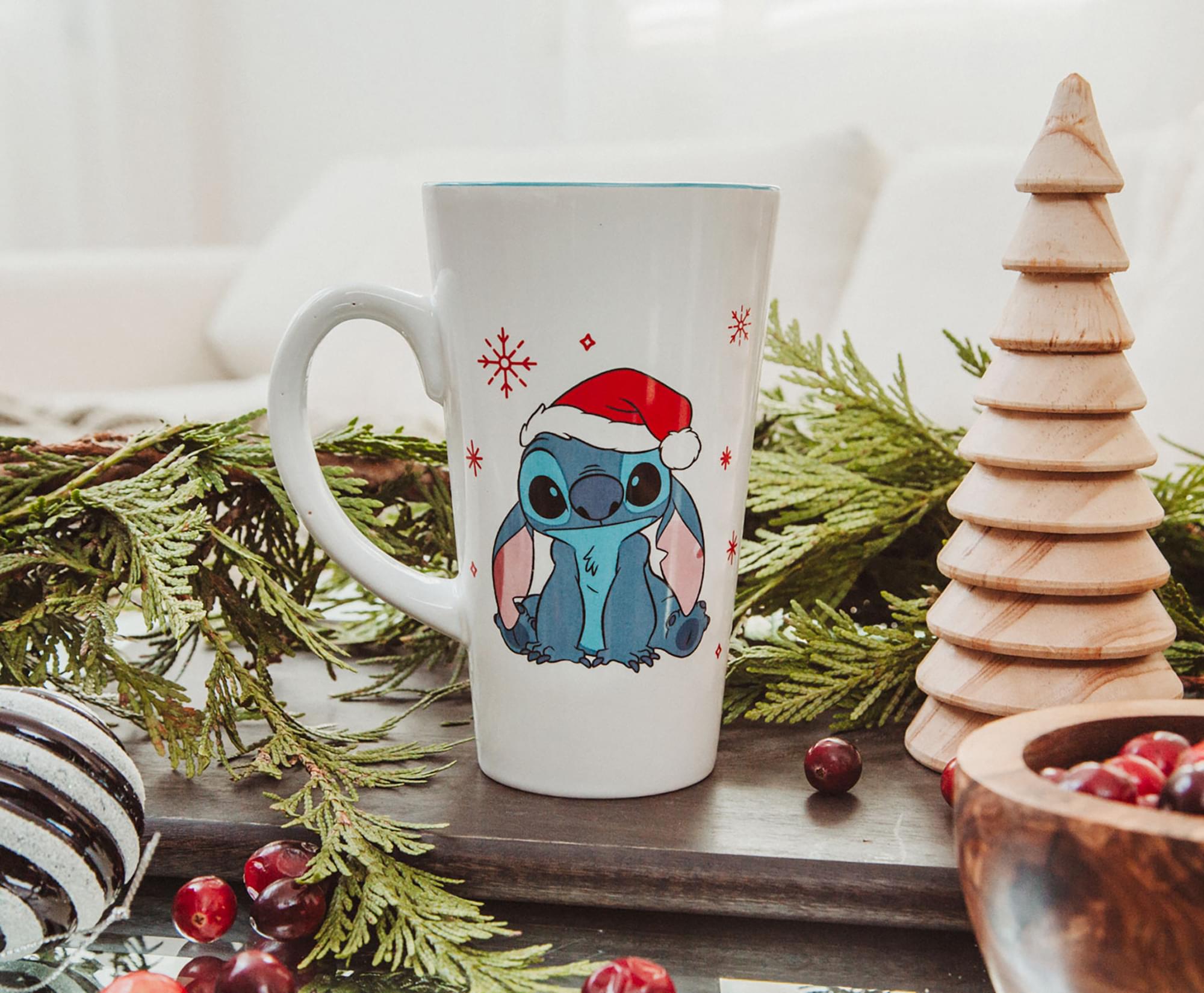Disney Lilo & Stitch Santa Hat Ceramic Latte Mug | Holds 16 Ounces