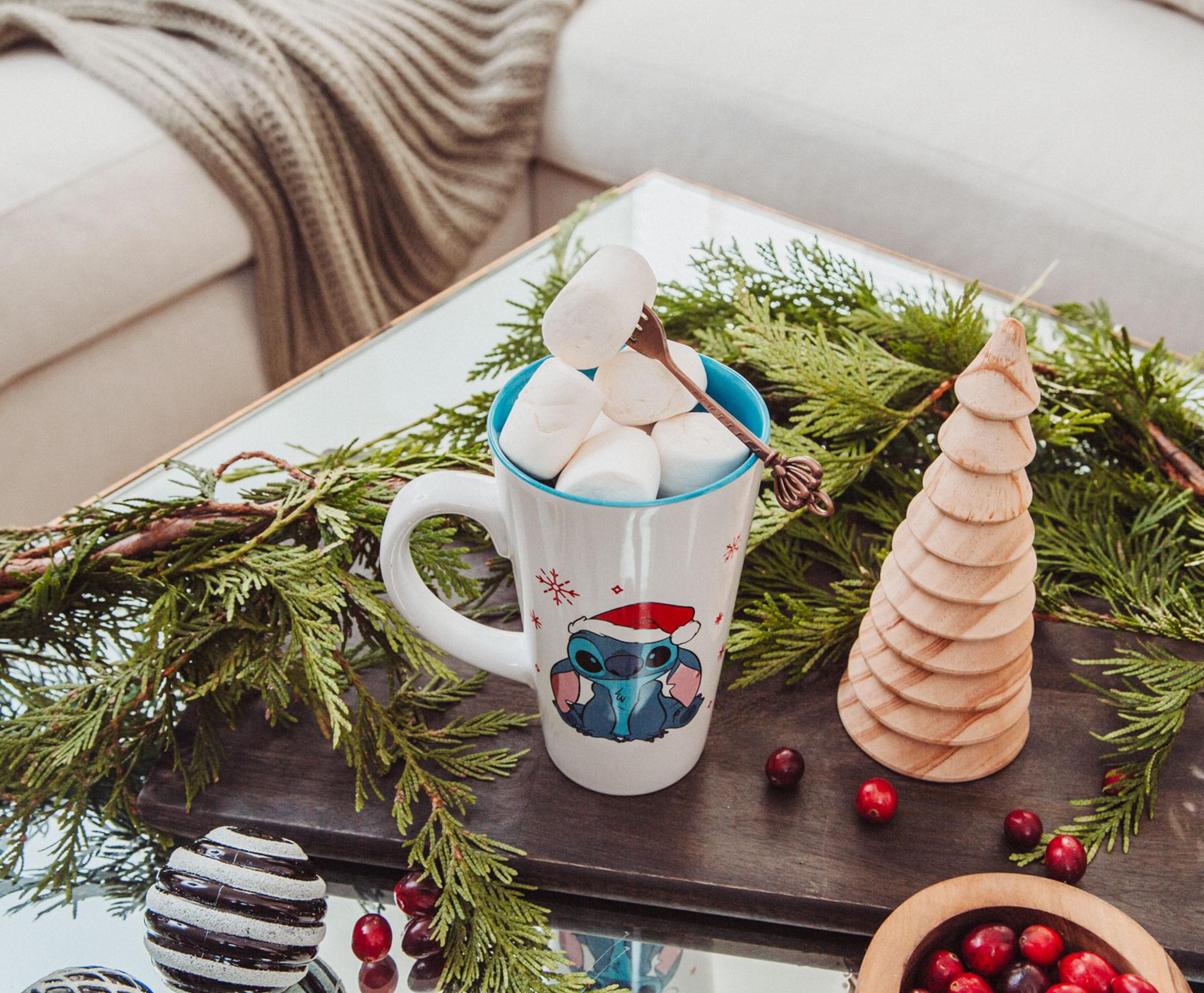Disney Lilo & Stitch Santa Hat Ceramic Latte Mug | Holds 16 Ounces
