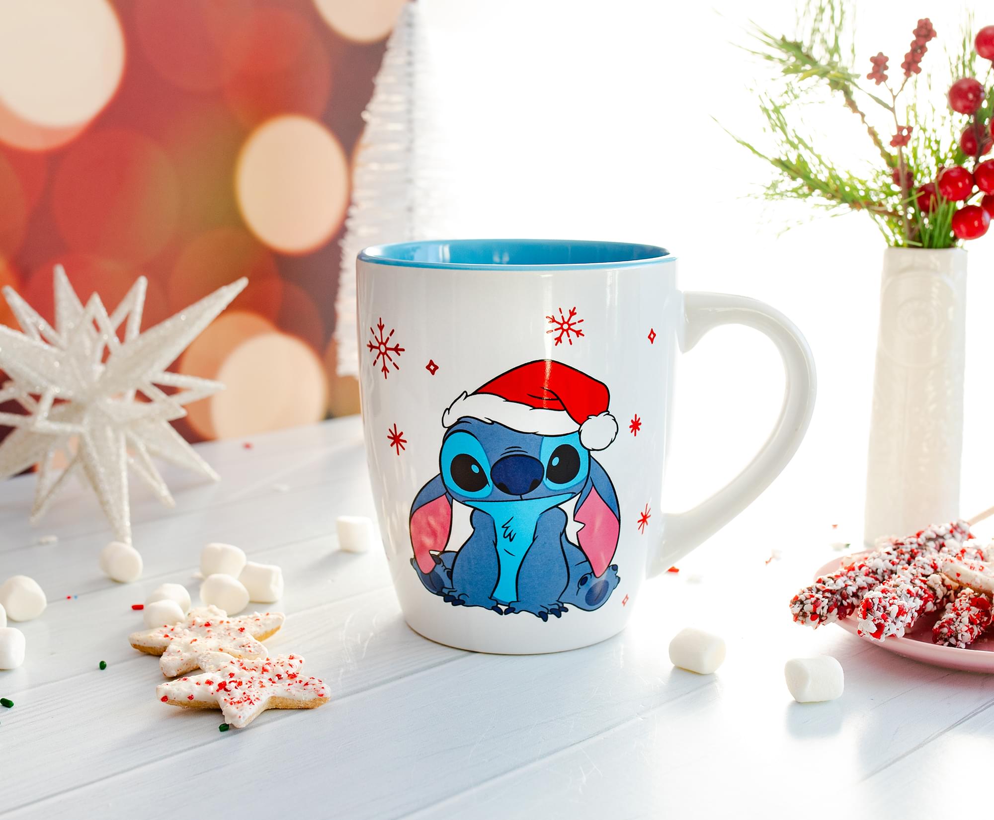 Disney Lilo & Stitch Santa Hat Jumbo Curved Ceramic Latte Mug | Holds 25 Ounces