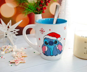 Disney Lilo & Stitch Santa Hat Jumbo Curved Ceramic Latte Mug | Holds 25 Ounces