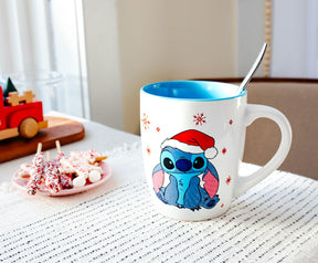 Disney Lilo & Stitch Santa Hat Jumbo Curved Ceramic Latte Mug | Holds 25 Ounces