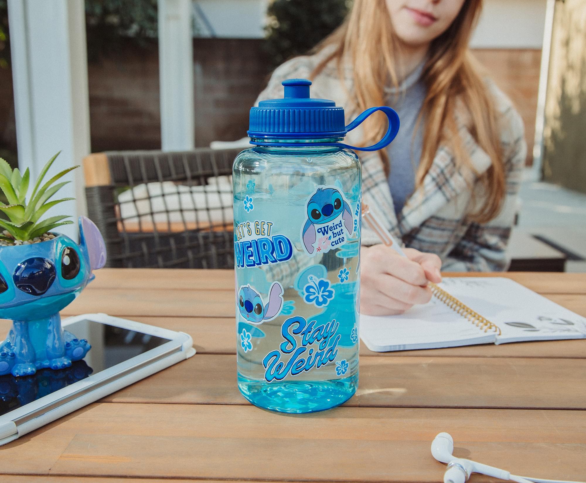 Disney Lilo & Stitch "Stay Weird" Water Bottle With Sports Cap | Holds 34 Ounces