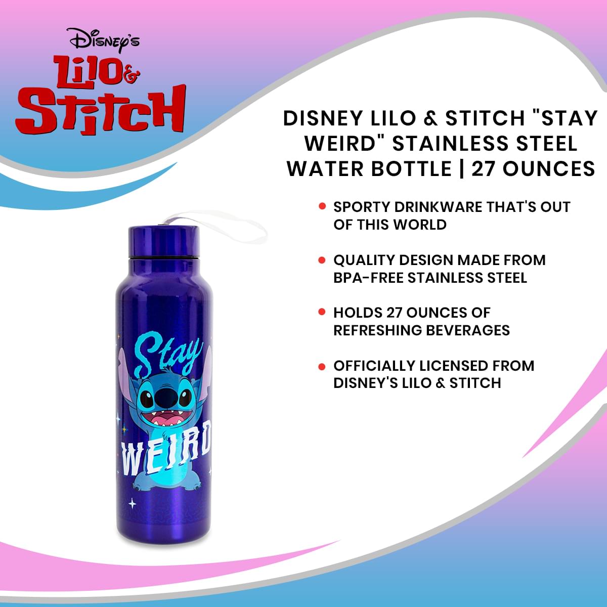 Disney Lilo & Stitch "Stay Weird" Stainless Steel Water Bottle | 27 Ounces