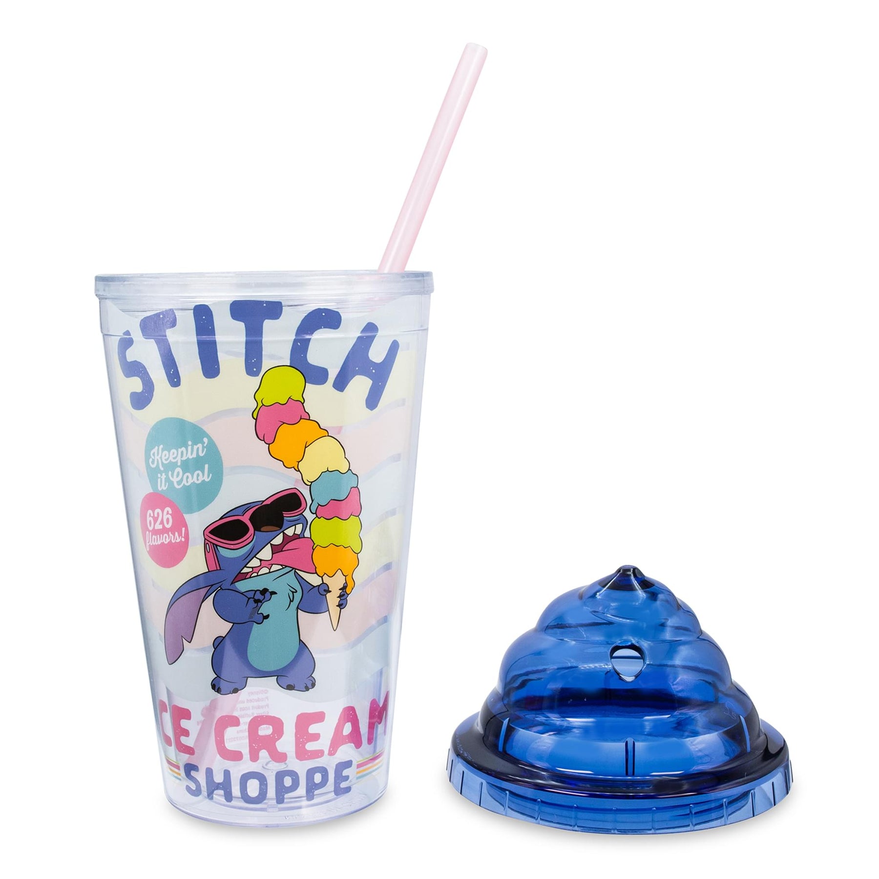 Disney Lilo & Stitch Ice Cream Shoppe Acrylic Carnival Cup with Lid and Straw