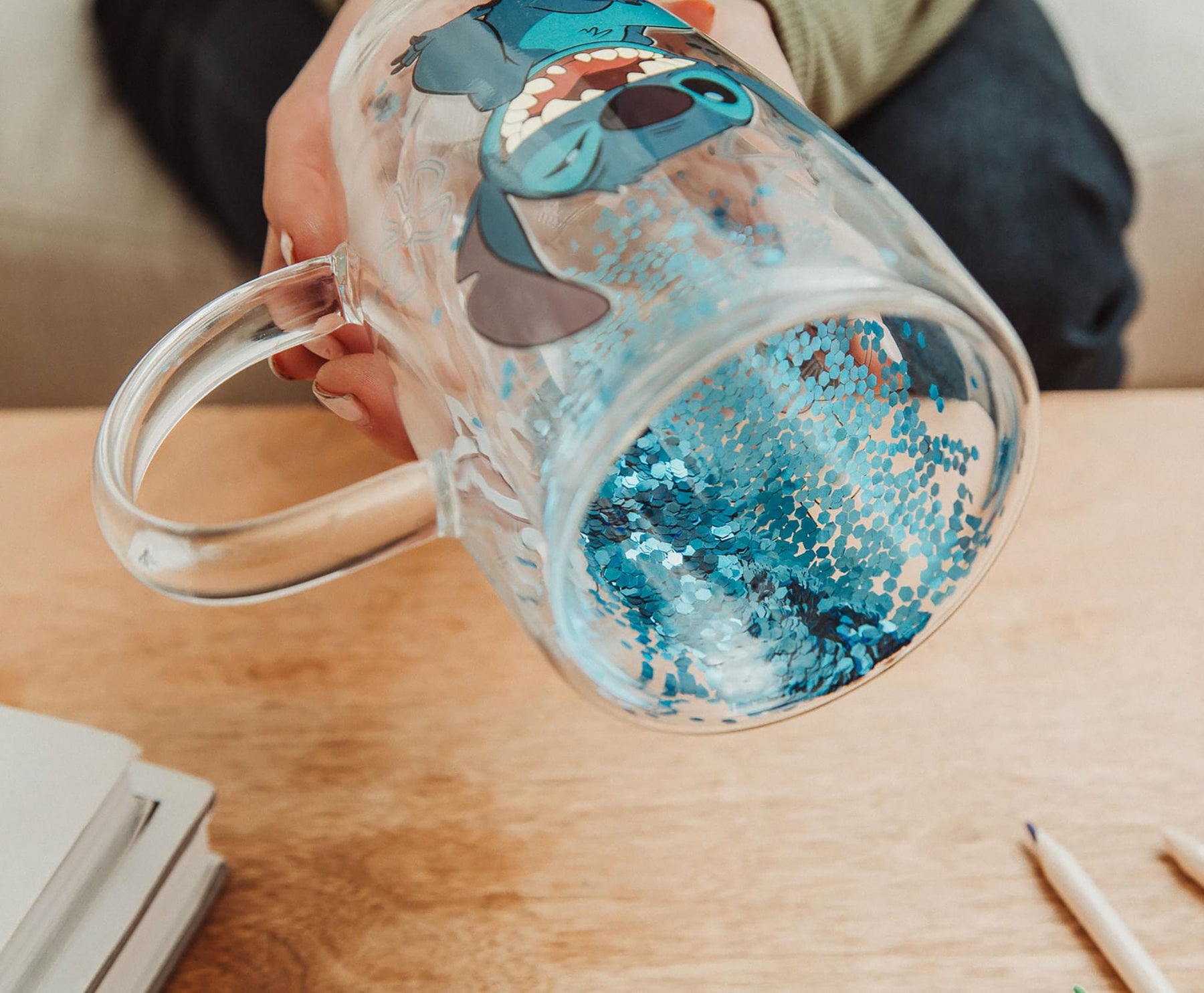 Disney Lilo & Stitch "Ohana Means Family" Confetti Glass Mug | Holds 15 Ounces