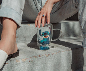 Disney Lilo & Stitch "Ohana Means Family" Confetti Glass Mug | Holds 15 Ounces