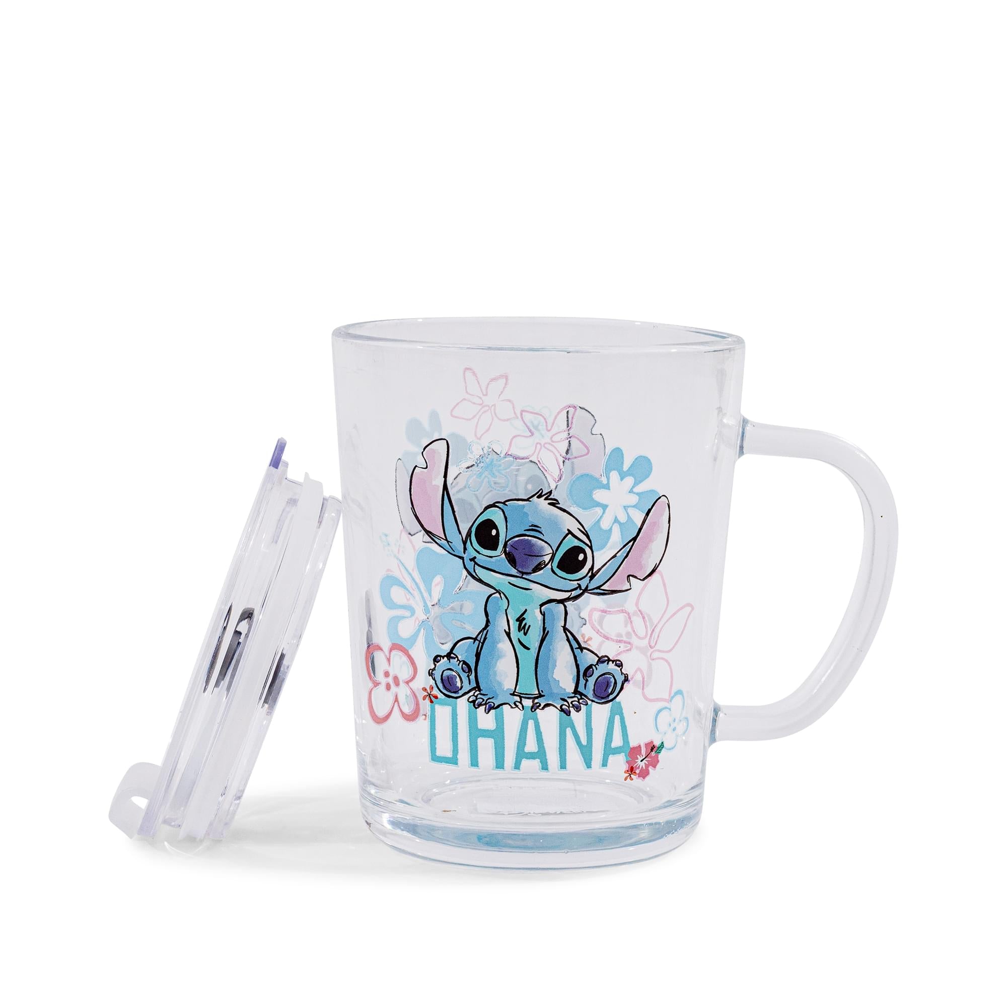 Disney Lilo & Stitch "Ohana" Glass Mug With Lid | Holds 14 Ounces