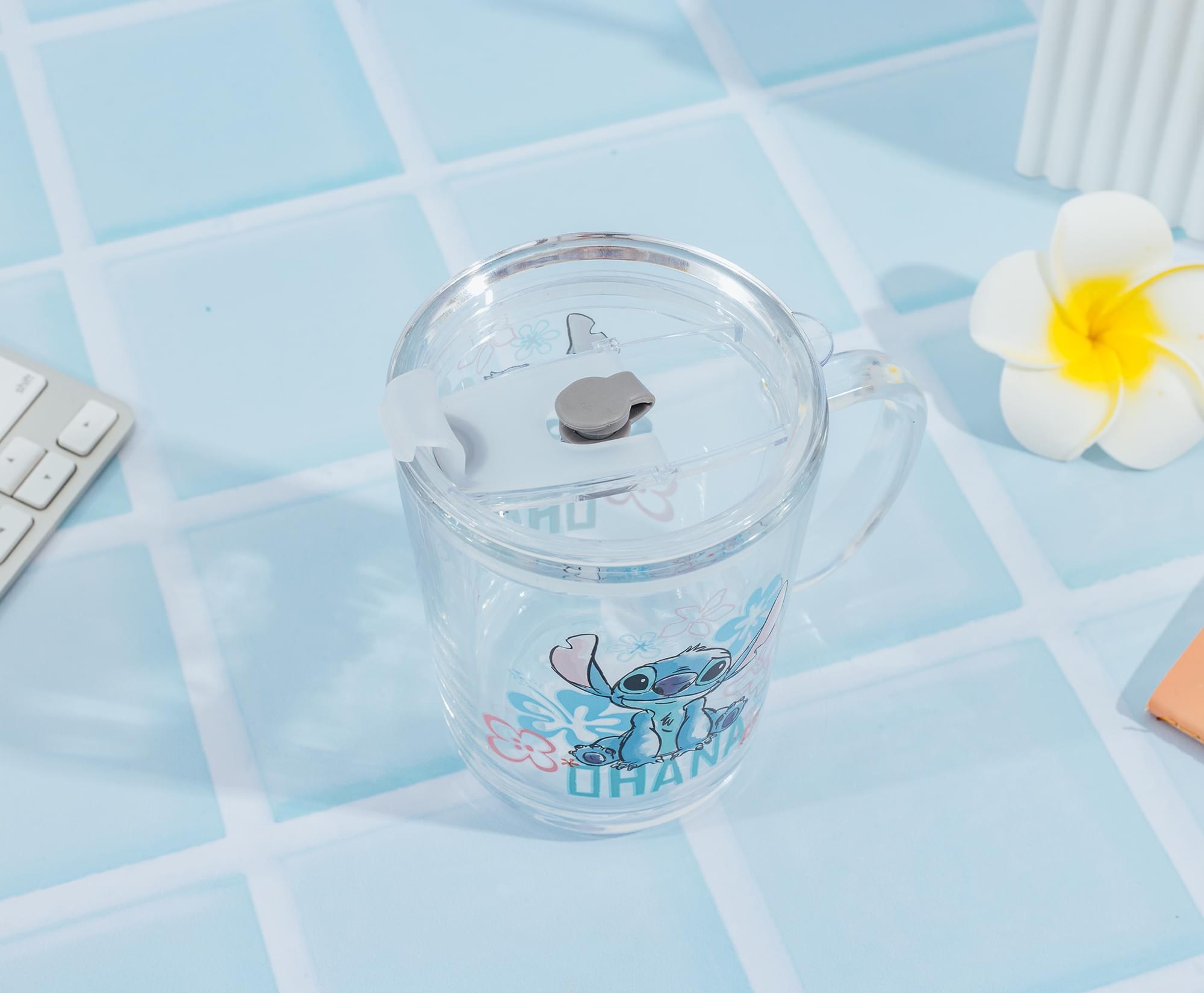 Disney Lilo & Stitch "Ohana" Glass Mug With Lid | Holds 14 Ounces