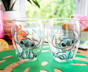Disney Lilo and Stitch "Ohana Means Family" Floral Stemless Glasses | Set of 2