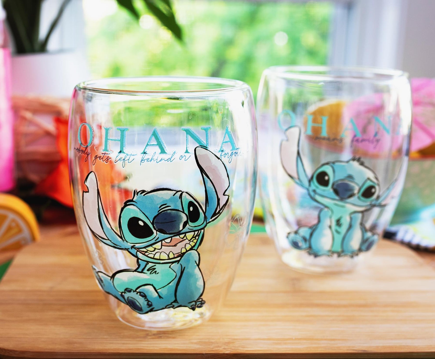 Disney Lilo and Stitch Ohana Means Family Floral Stemless Glasses | Set of 2