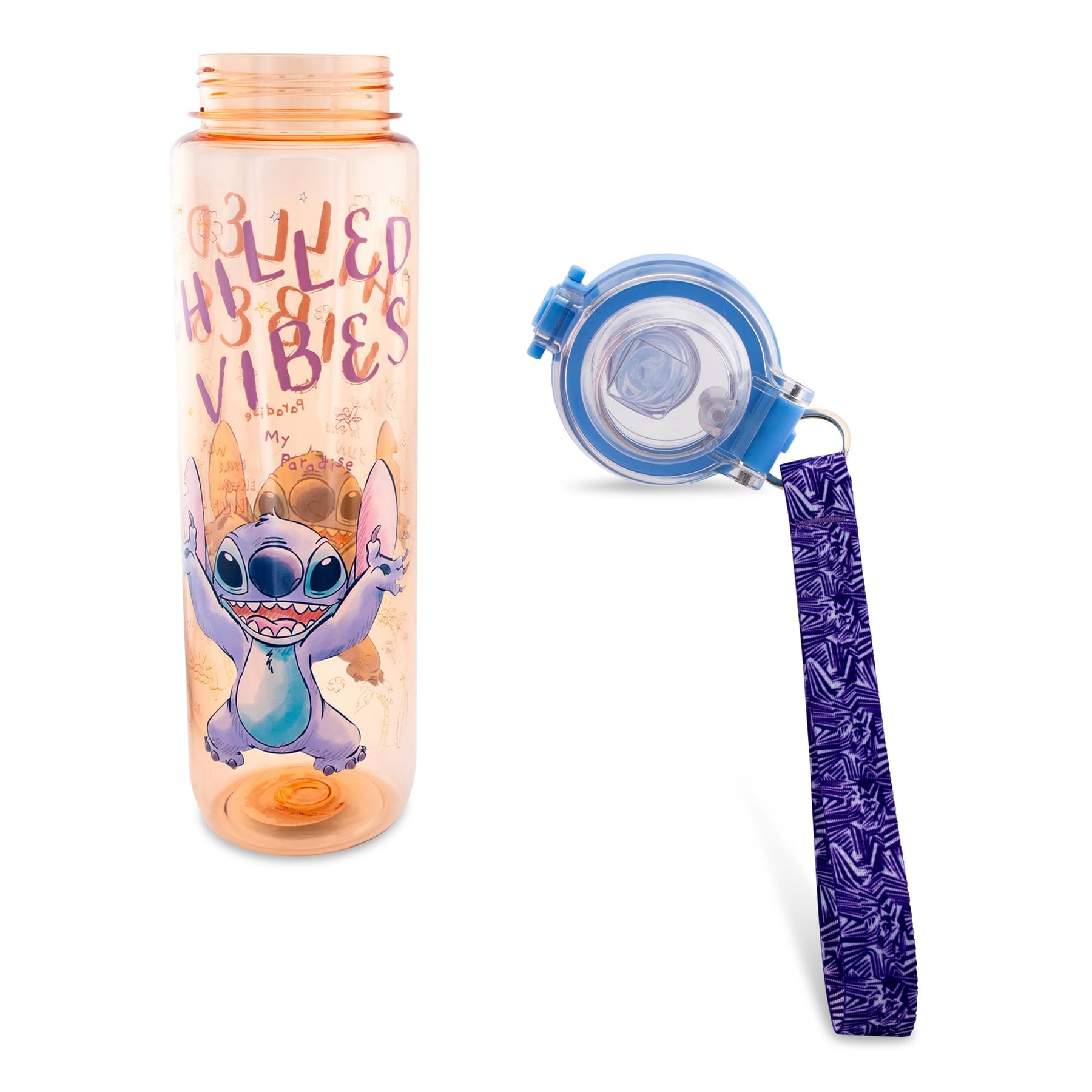 Disney Lilo & Stitch "Chilled Vibes" Water Bottle With Lid and Strap | 33 Ounces