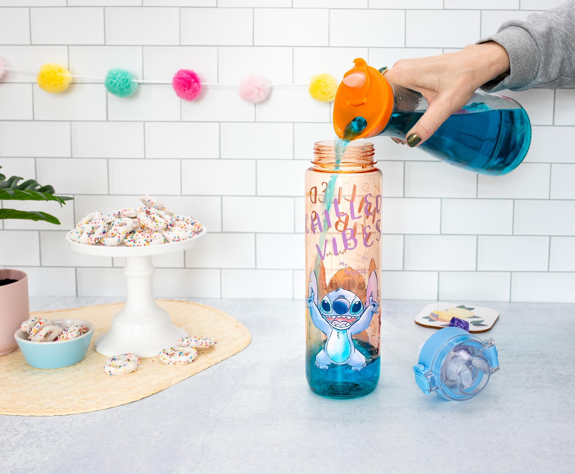 Disney Lilo & Stitch "Chilled Vibes" Water Bottle With Lid and Strap | 33 Ounces